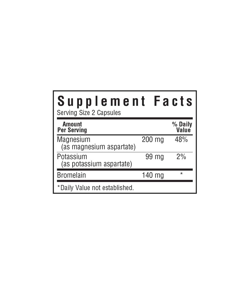 Bluebonnet's Magnesium Potassium & Bromelain Vegetable Capsules, supplement facts panel