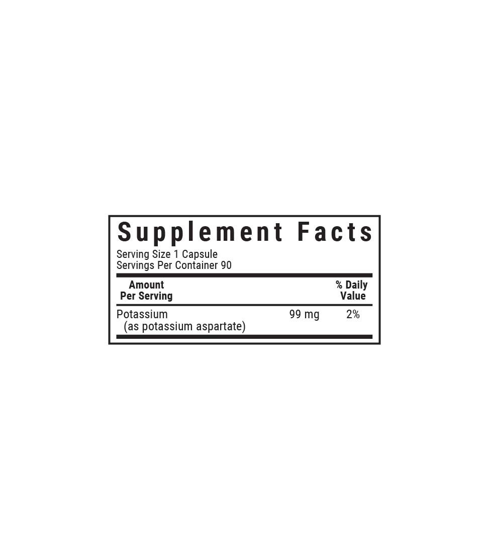 Bluebonnet's Potassium 99 mg Vegetable Capsules, supplement facts panel