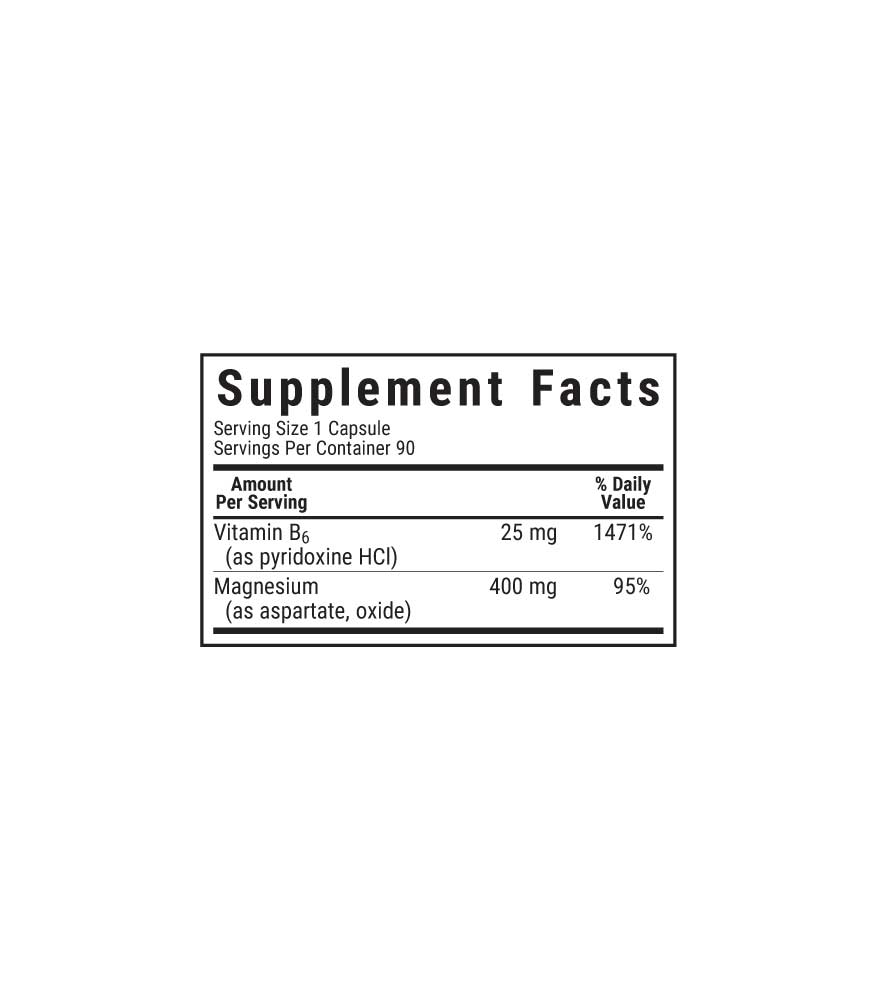 Bluebonnet's Magnesium & Vitamin B6 Vegetable Capsules, supplement facts panel