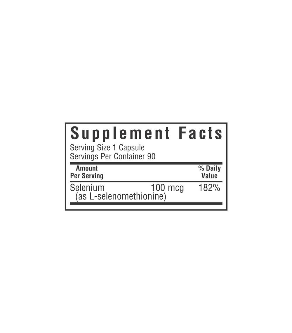 Bluebonnet's Selenium 100 mcg Vegetable Capsules, supplement facts panel