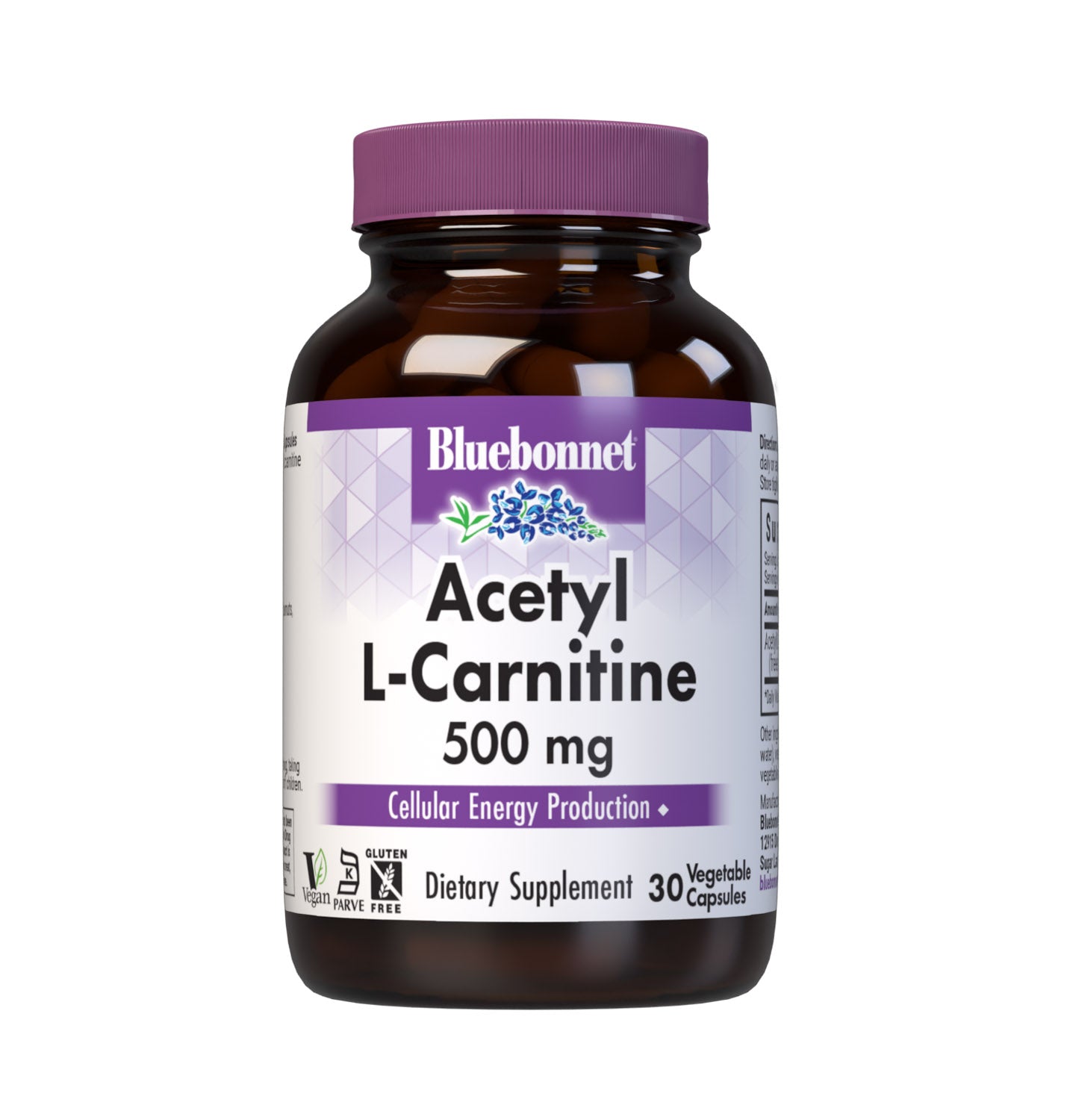 Bluebonnet’s Acetyl L-Carnitine 500 mg 30 Vegetable Capsules are formulated with the free-form amino acid acetyl L-carnitine HCI in its crystalline form which may support cellular energy/ production. #size_30 count