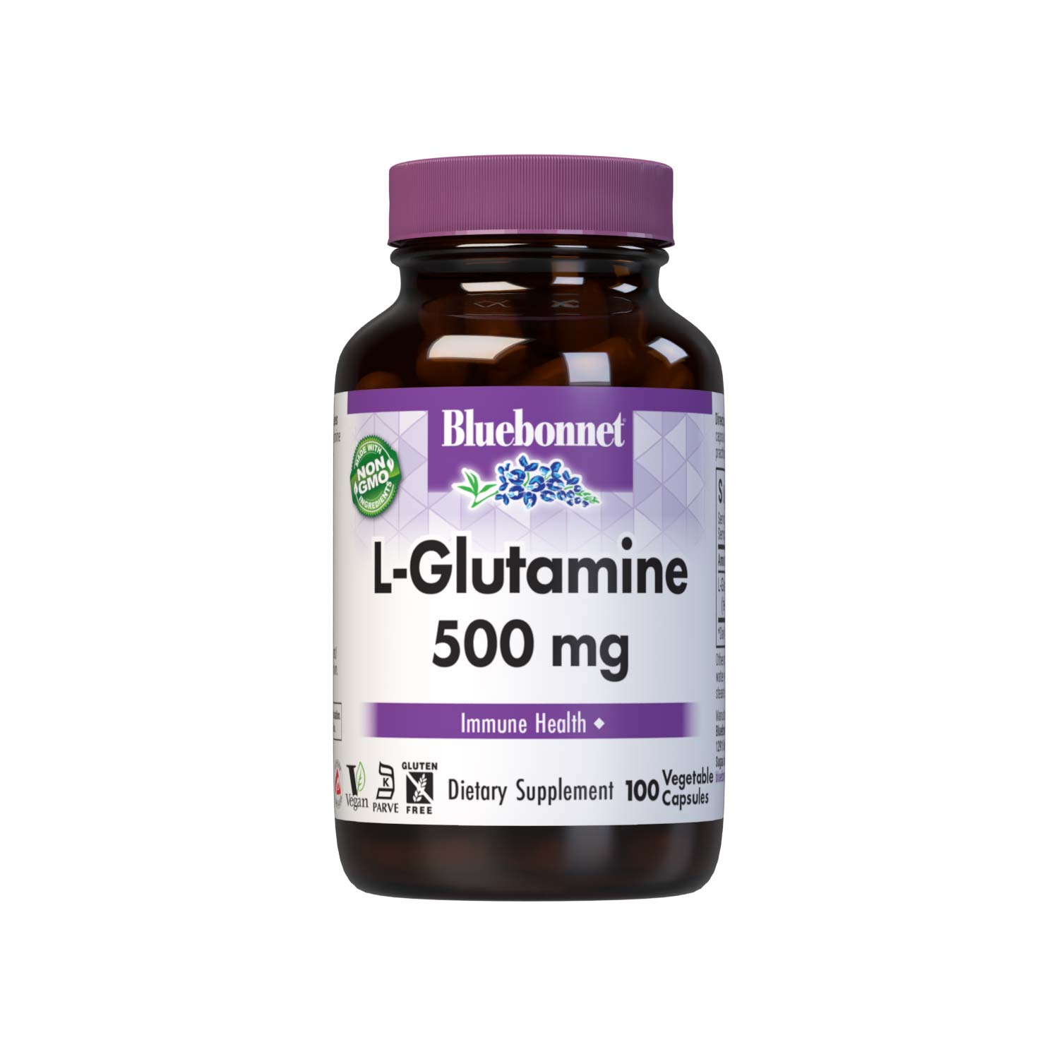 Bluebonnet’s L-Glutamine 500 mg 100 vegetable capsules are formulated with the free-form amino acid L-glutamine in its crystalline form from Ajinomoto to help support immune function. #size_100 count