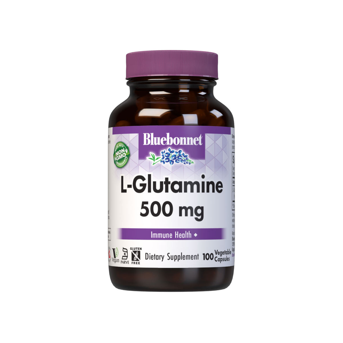 Bluebonnet’s L-Glutamine 500 mg 100 vegetable capsules are formulated with the free-form amino acid L-glutamine in its crystalline form from Ajinomoto to help support immune function. #size_100 count