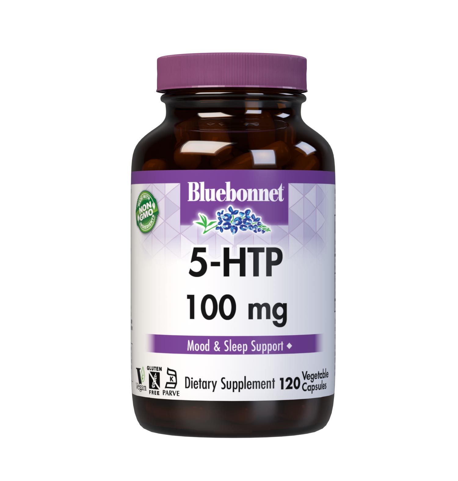 Bluebonnet's 5-HTP 100 mg 120 vegetable Capsules are formulated to help support healthy weight management, mood, relaxation, and occasional sleeplessness with 5-hydroxytryptophan from Griffonia simplicifolia. Guaranteed free of Peak-X. #size_120 count