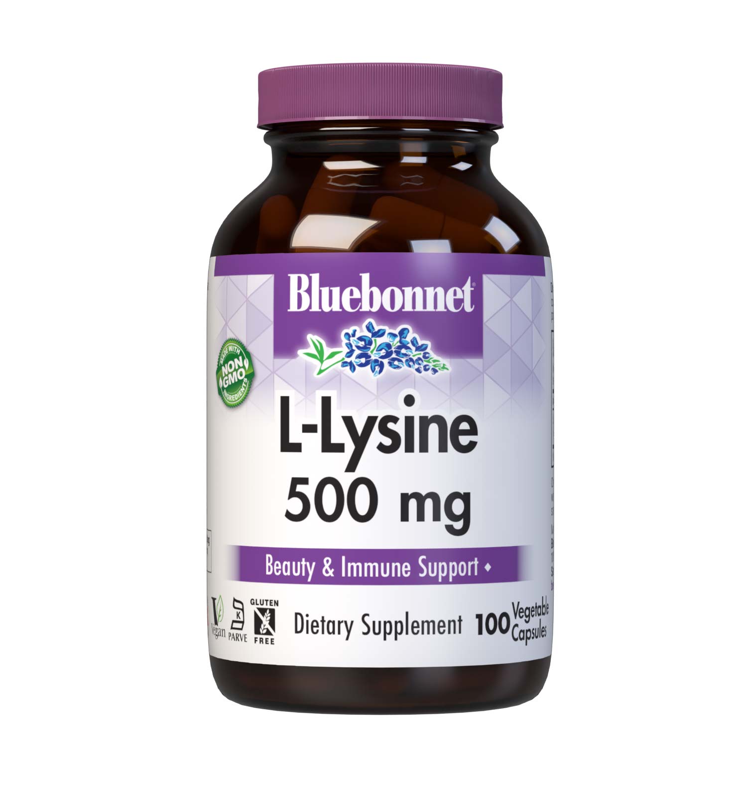 Bluebonnet’s L-Lysine 500 mg 100 vegetable capsules are formulated with the free-form amino acid L-lysine HCI in its crystalline form from Ajinomoto to help support immune function and collagen synthesis. #size_100 count