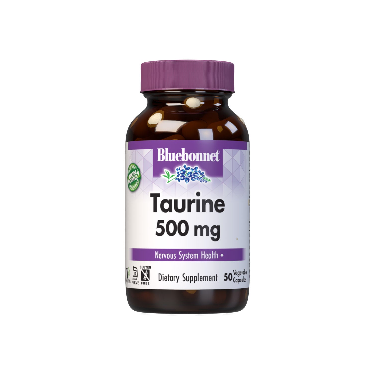 Bluebonnet’s Taurine 500 mg 50 Vegetable Capsules are formulated with the free-form amino acid taurine in its crystalline form from Ajinomoto to help support nervous system health. #size_50 count