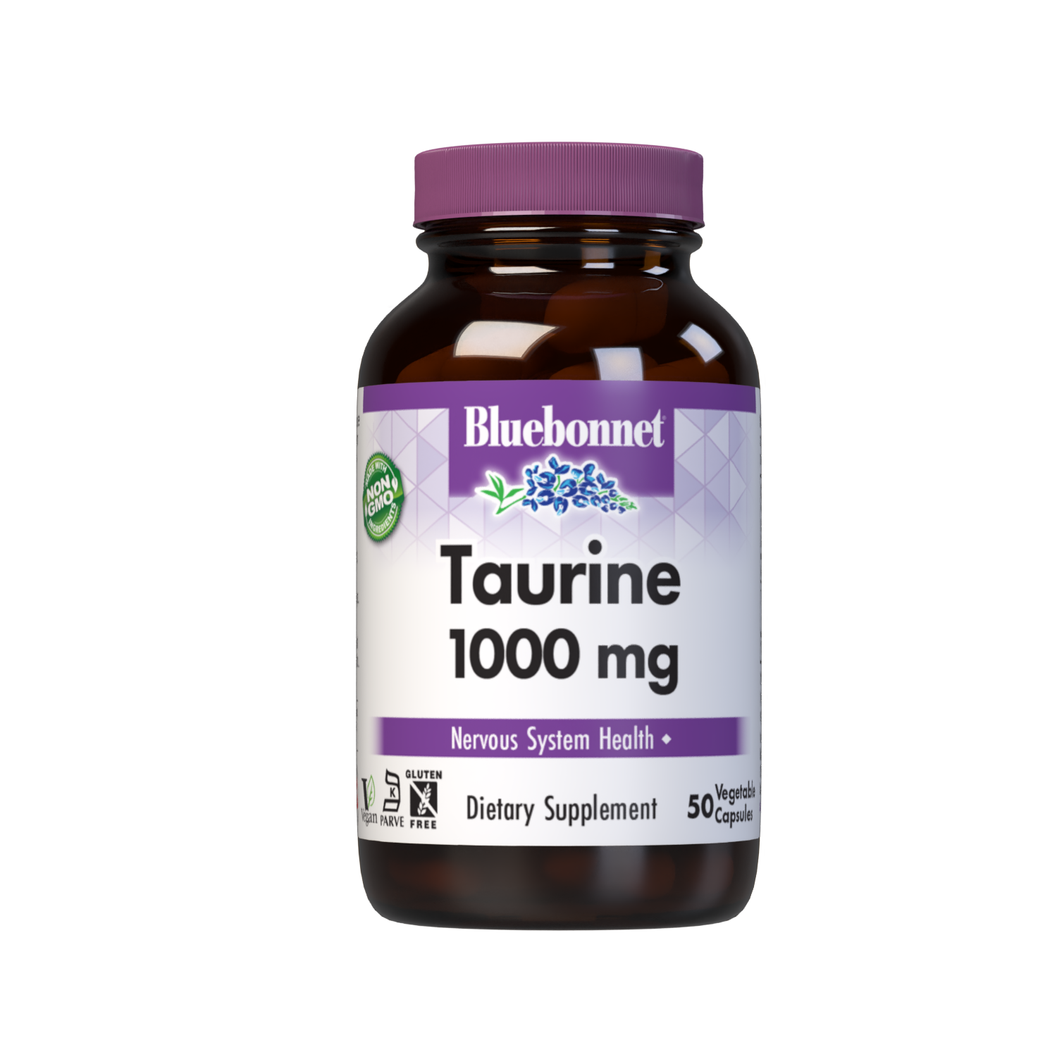 Bluebonnet’s Taurine 1000 mg 50 Vegetable Capsules are formulated with the free-form amino acid taurine from Ajinomoto to hep support nervous system health. #size_50 count