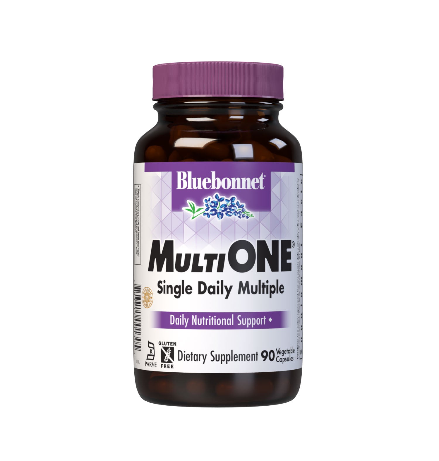 Bluebonnet’s Multi One Formula 90 Vegetable Capsules is a single daily multivitamin and multimineral dietary supplement in an easy-to-swallow, two-piece vegetable capsule and is formulated with highly efficient, patented Albion chelated minerals and popular carotenoids, such as beta carotene and FloraGLO lutein from marigold extract. #size_90 count
