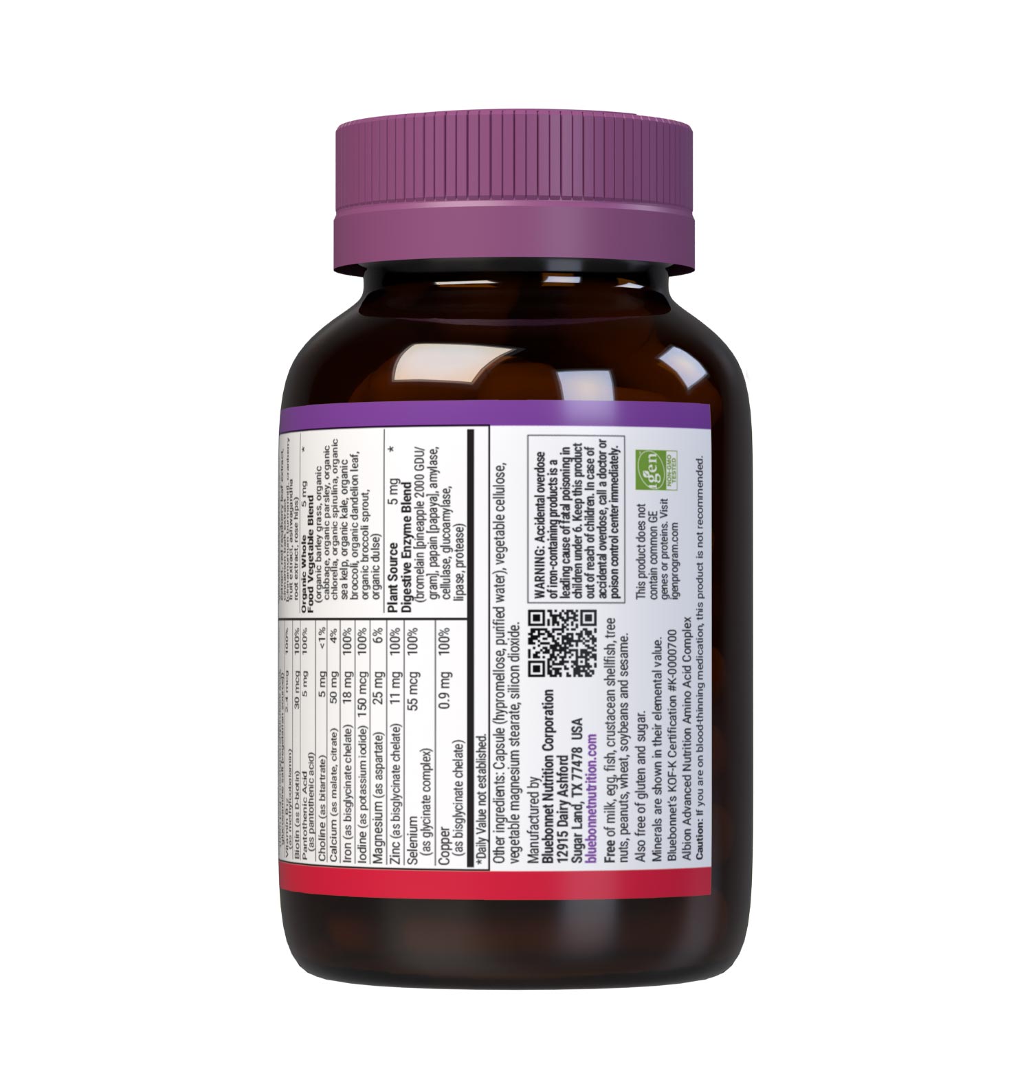 Bluebonnet’s Ladies' One Whole Food-Based Multiple 30 vegetable capsules is formulated with over 25 crucial nutrients like vitamin K2 and vitamin E from sunflower, all the coenzyme forms of the B vitamins, plus Albion chelated minerals in addition to an organic whole food vegetable blend, a plant-sourced enzyme blend, and a unique female health blend for daily nutrition and well being. Supplement facts panel part 2. #size_30 count