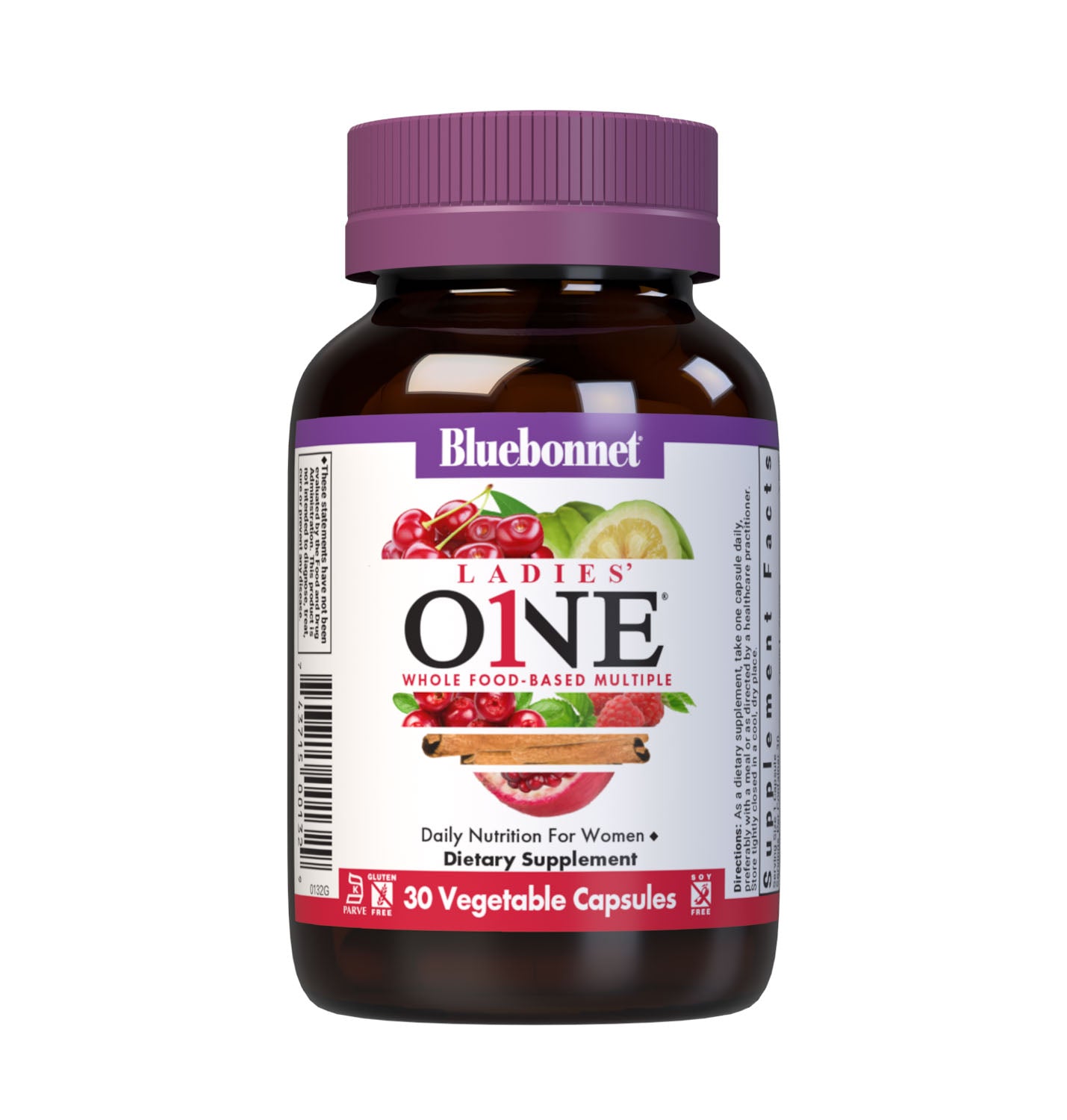 Bluebonnet’s Ladies' One Whole Food-Based Multiple 30 vegetable capsules is formulated with over 25 crucial nutrients like vitamin K2 and vitamin E from sunflower, all the coenzyme forms of the B vitamins, plus Albion chelated minerals in addition to an organic whole food vegetable blend, a plant-sourced enzyme blend, and a unique female health blend for daily nutrition and well being. #size_30 count