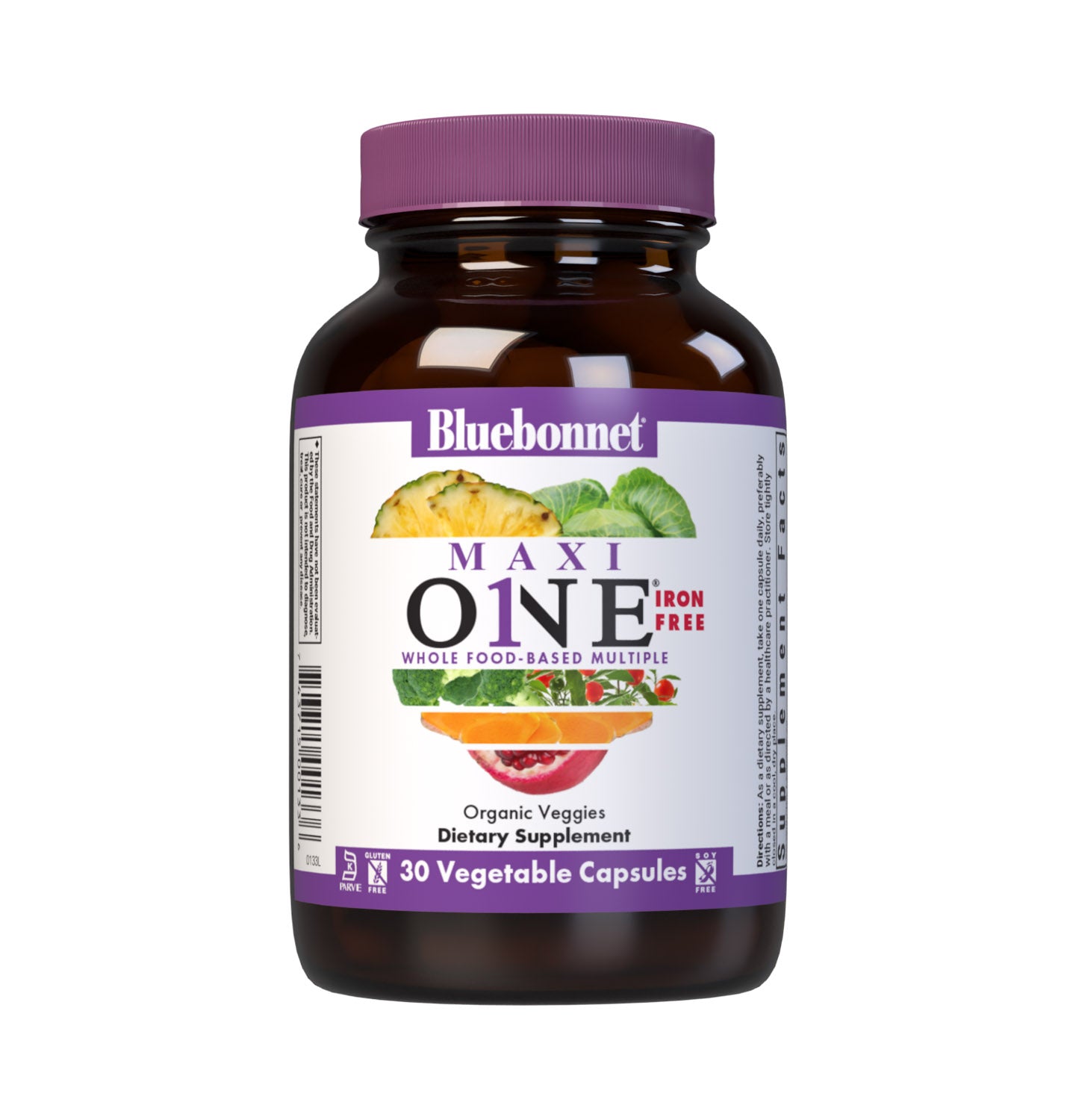 Bluebonnet’s Maxi ONE formula (Iron-Free) 30 vegetable capsules is a higher potency, single daily multivitamin and multimineral dietary supplement in a capsule and is formulated with highly efficient patented Albion chelated minerals, vitamin K2 from natto, select coenzyme B vitamins along with energy & vitality, organic whole food, and plant source enzyme blends. #size_30 count