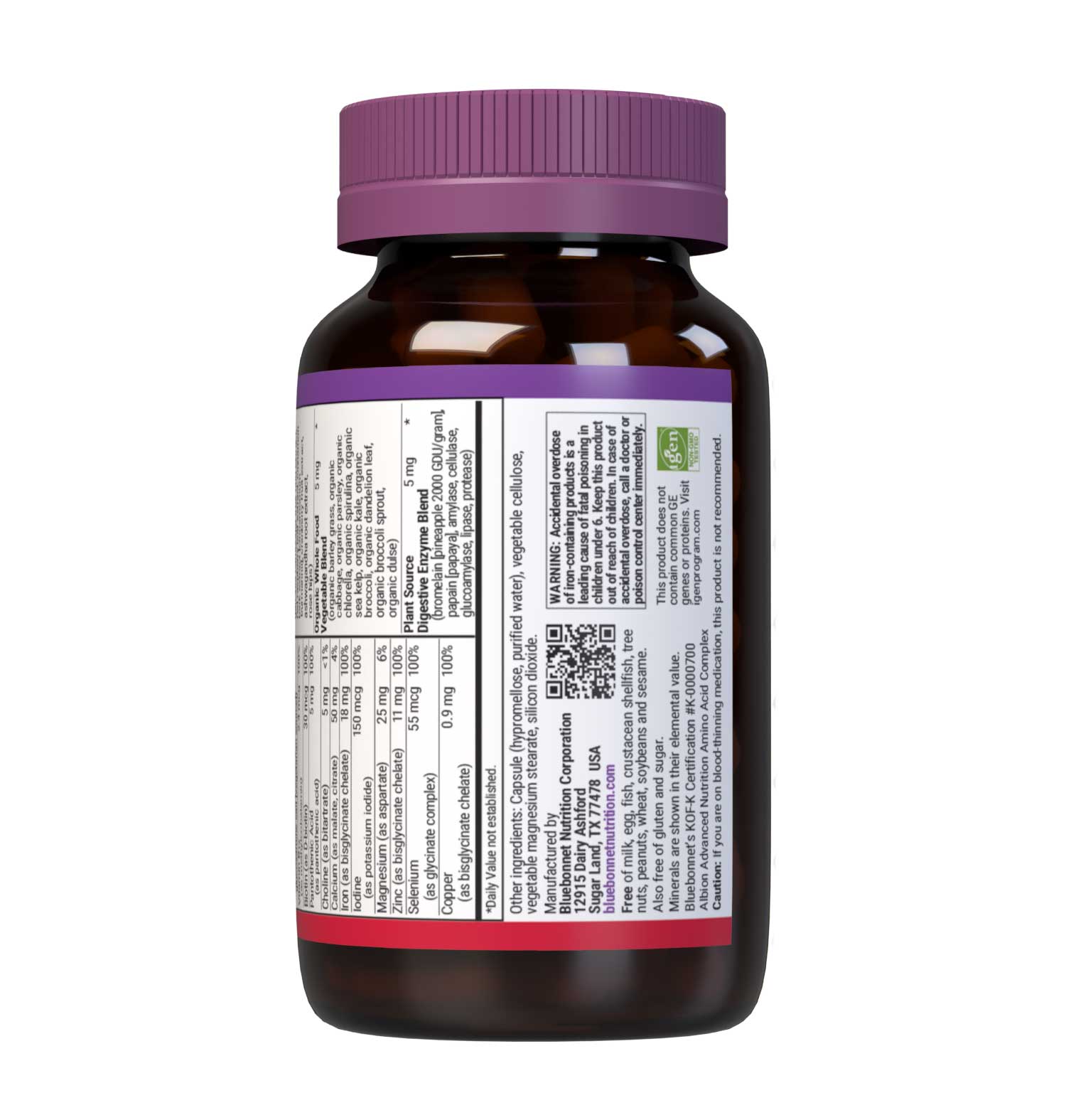 Bluebonnet’s Ladies' One Whole Food-Based Multiple 60 vegetable capsules is formulated with over 25 crucial nutrients like vitamin K2 and vitamin E from sunflower, all the coenzyme forms of the B vitamins, plus Albion chelated minerals in addition to an organic whole food vegetable blend, a plant-sourced enzyme blend, and a unique female health blend for daily nutrition and well being. Supplement facts panel 2. #size_60 count