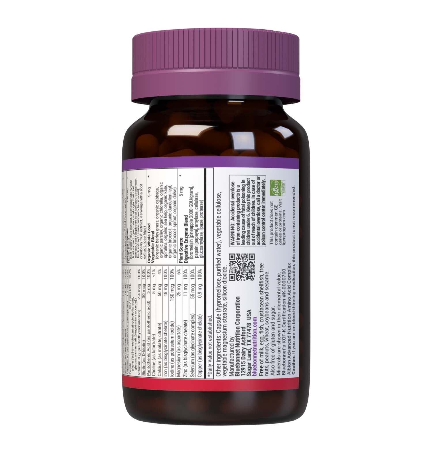 Bluebonnet’s Ladies' One Whole Food-Based Multiple 90 vegetable capsules is formulated with over 25 crucial nutrients like vitamin K2 and vitamin E from sunflower, all the coenzyme forms of the B vitamins, plus Albion chelated minerals in addition to an organic whole food vegetable blend, a plant-sourced enzyme blend, and a unique female health blend for daily nutrition and well being. Supplement facts panel 2. #size_90 count