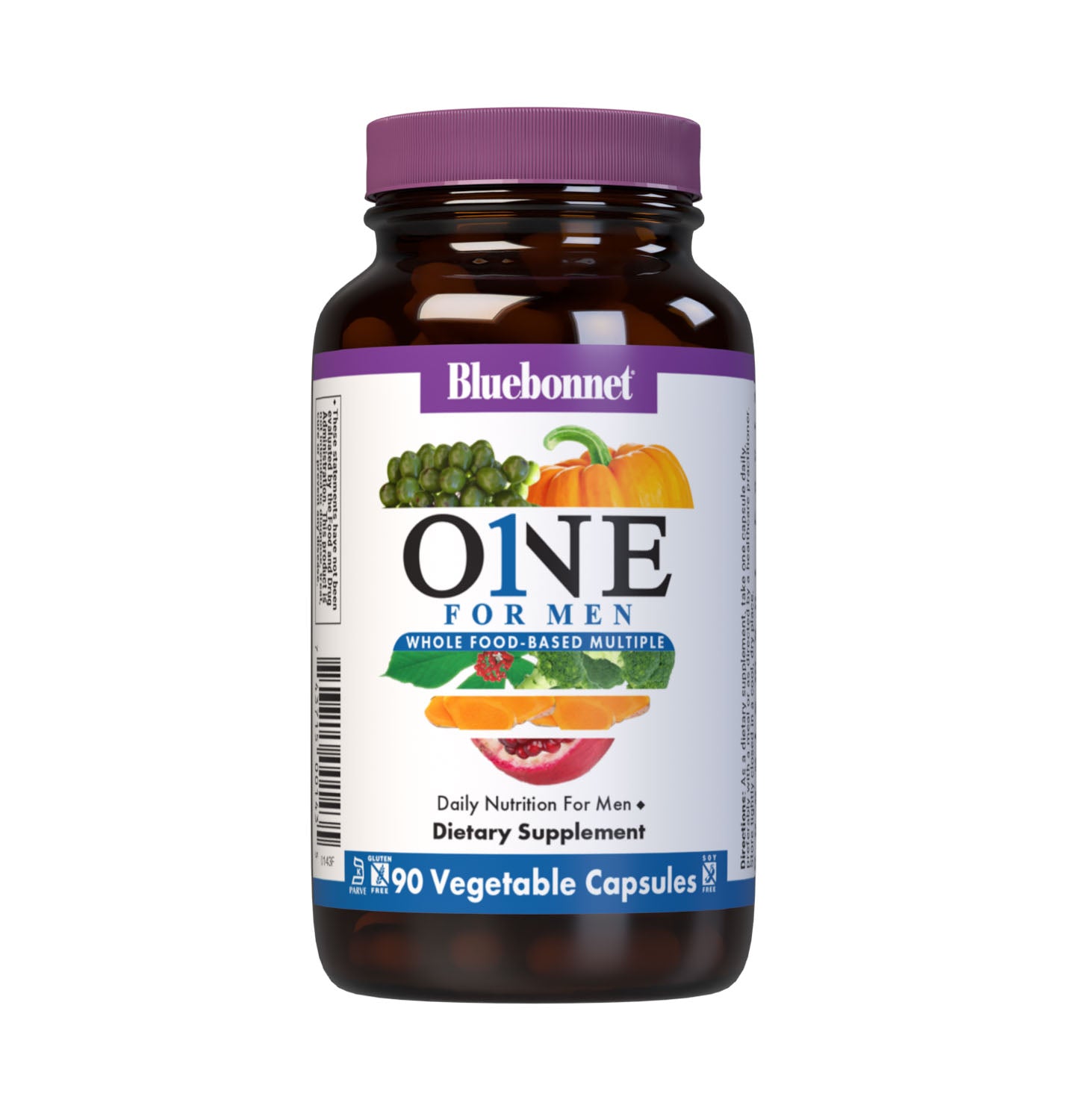 Bluebonnet’s Men's One Whole Food-Based Multiple 90 vegetable capsules is formulated with over 25 crucial nutrients like vitamin K2 and vitamin E from sunflower, all the coenzyme forms of the B vitamins, plus Albion chelated minerals in addition to an organic whole food vegetable blend, a plant-sourced enzyme blend, and a unique male health blend for daily nutrition and well being. #size_90 count