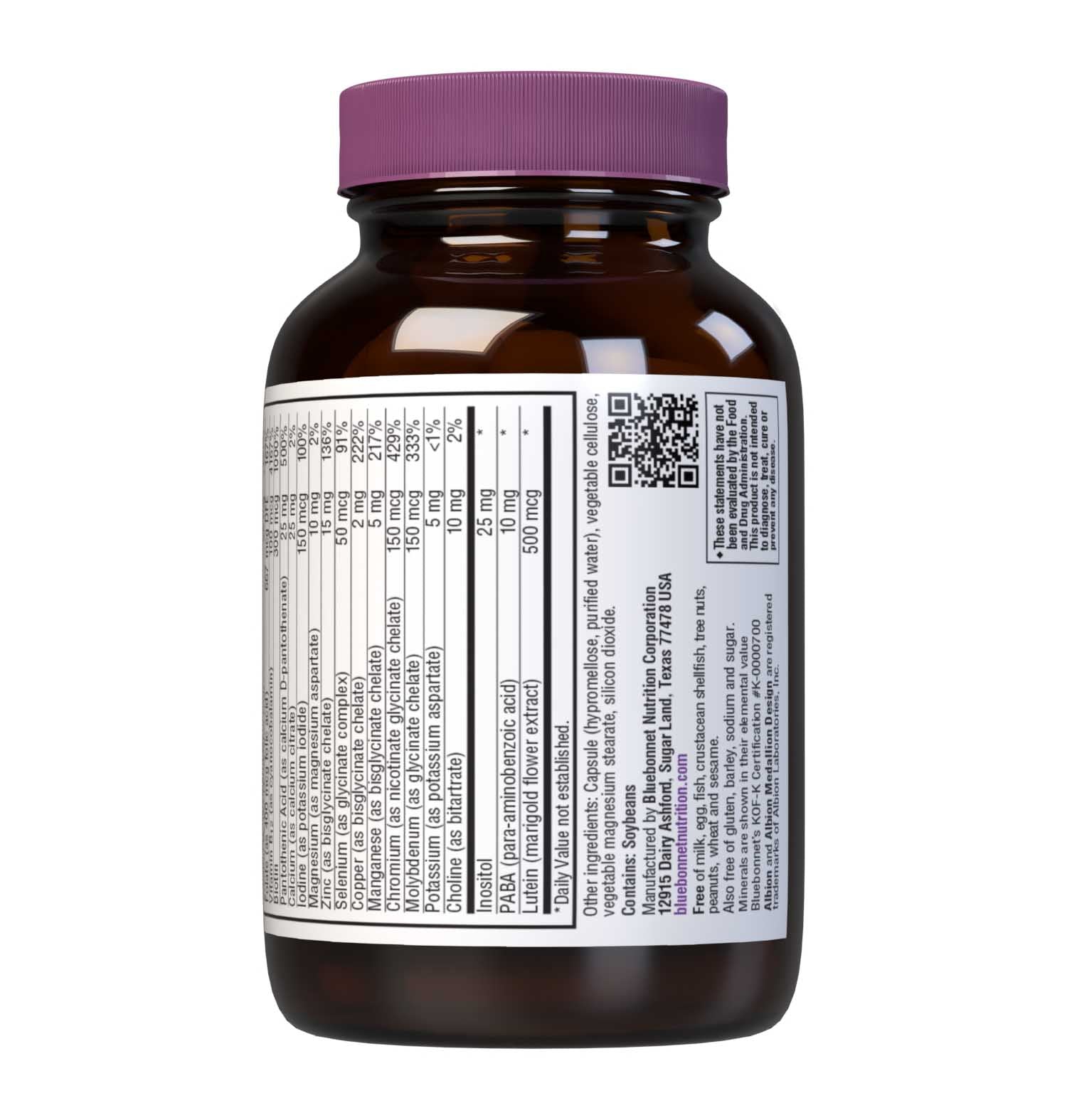 Bluebonnet’s Multi One Iron-free Single Daily Multiple 30 vegetable capsules is formulated with crucial vitamins and minerals, plus Albion chelated minerals for daily nutrition and well being. Description panel. #size_30 count