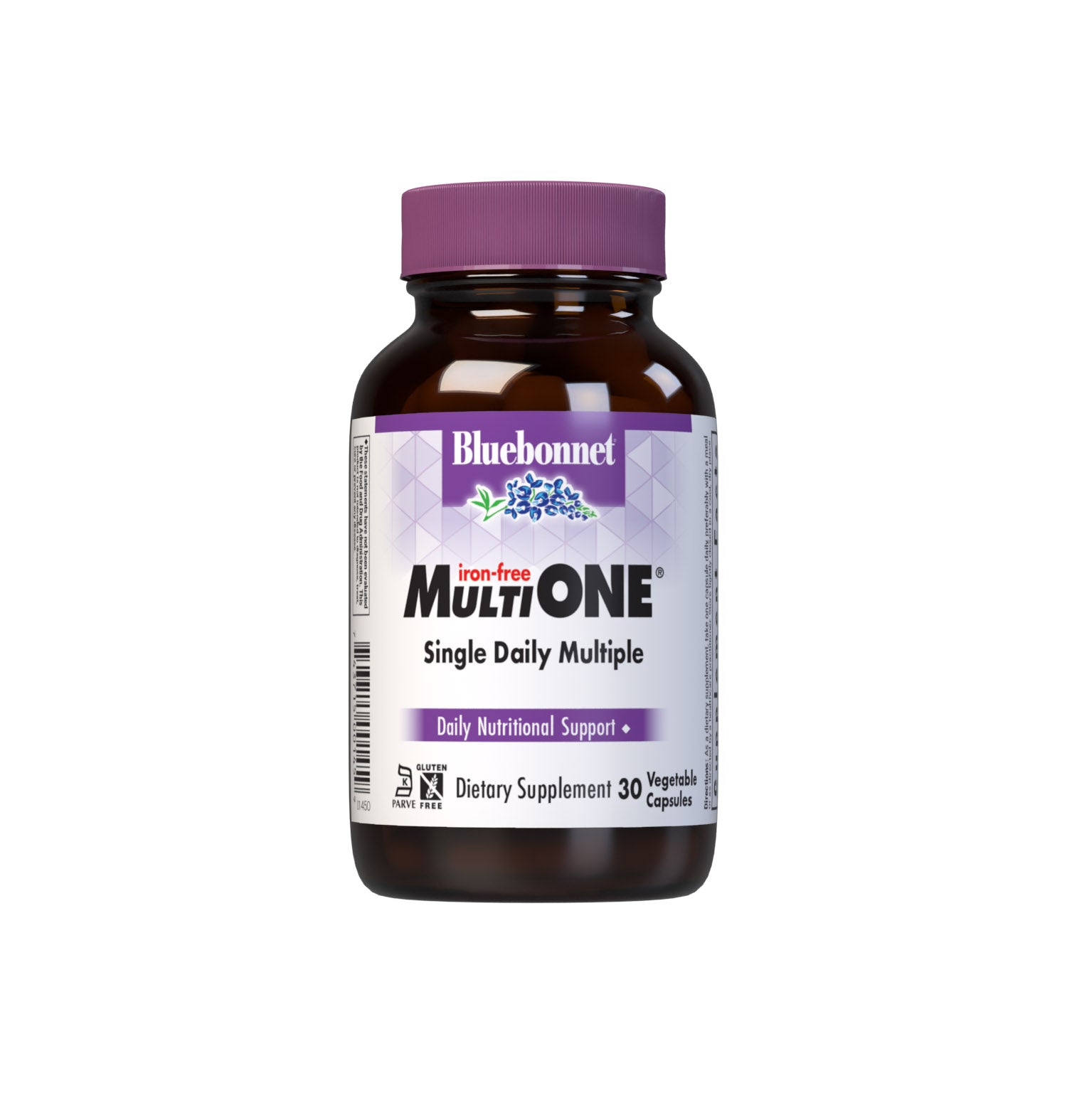 Bluebonnet’s Multi One Iron-free Single Daily Multiple 30 vegetable capsules is formulated with crucial vitamins and minerals, plus Albion chelated minerals for daily nutrition and well being. #Size+Iron_30 count (Iron-free)