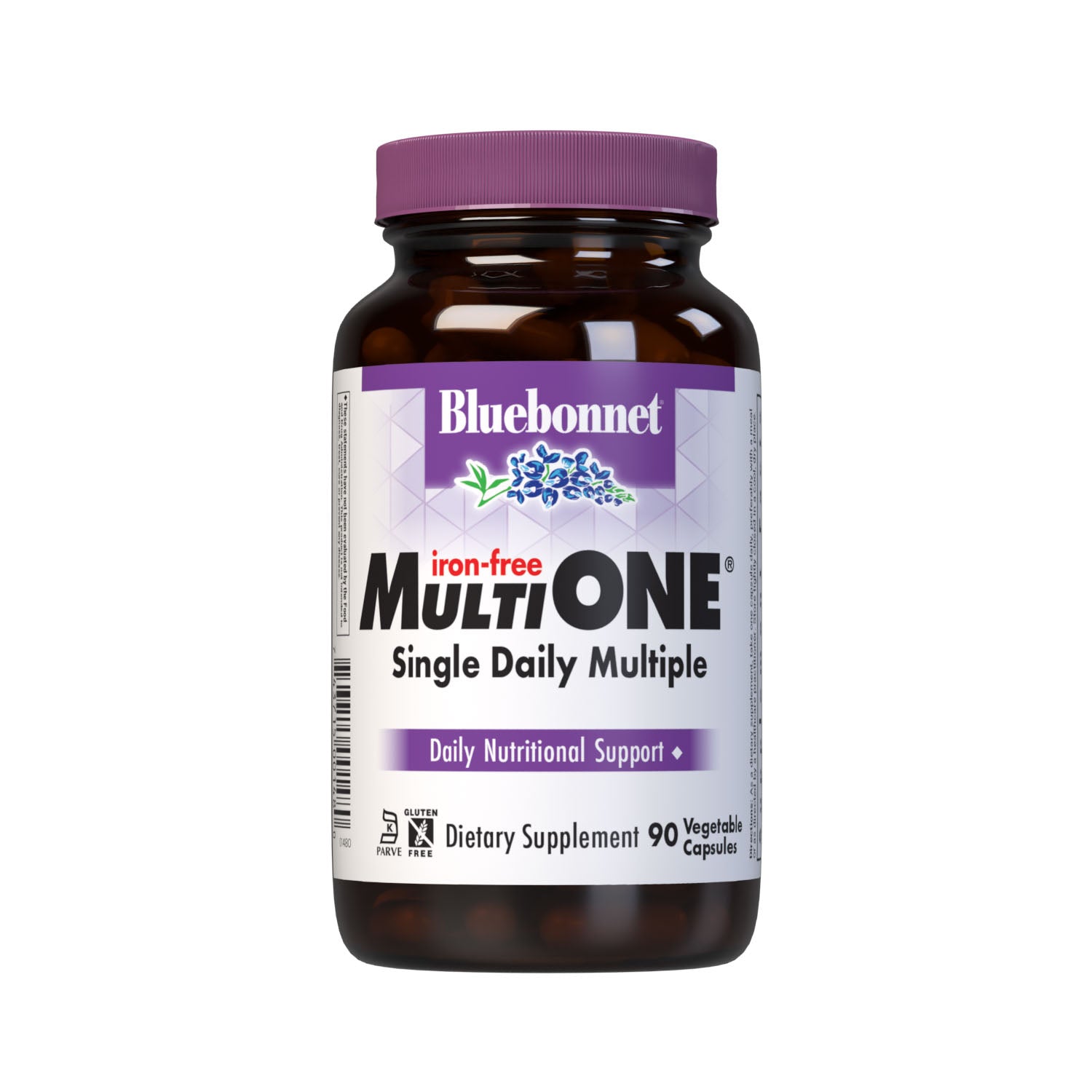 Bluebonnet’s Multi One Iron-free Single Daily Multiple 90 vegetable capsules is formulated with crucial vitamins and minerals, plus Albion chelated minerals for daily nutrition and well being. #Size+Iron_90 count (Iron-free)