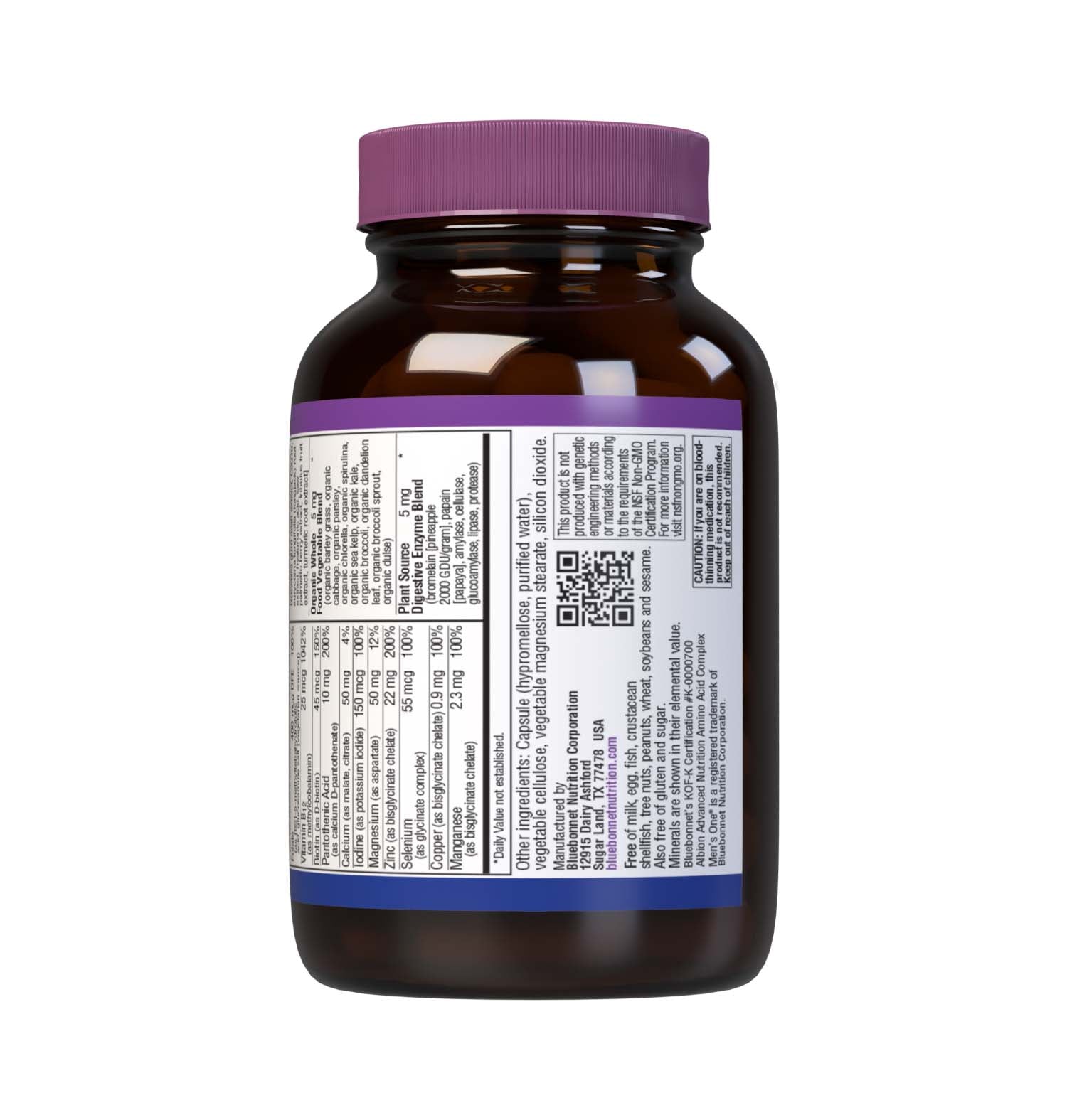 Bluebonnet’s Men’s ONE 40+ Whole Food-Based Multiple 30 Vegetable Capsules are formulated for daily nutritional support and vitality for men over 40, helping to increase energy and vitality, aid joint comfort, maintain prostate health, and support heart health. Supplement facts panel bottom. #size_30 count