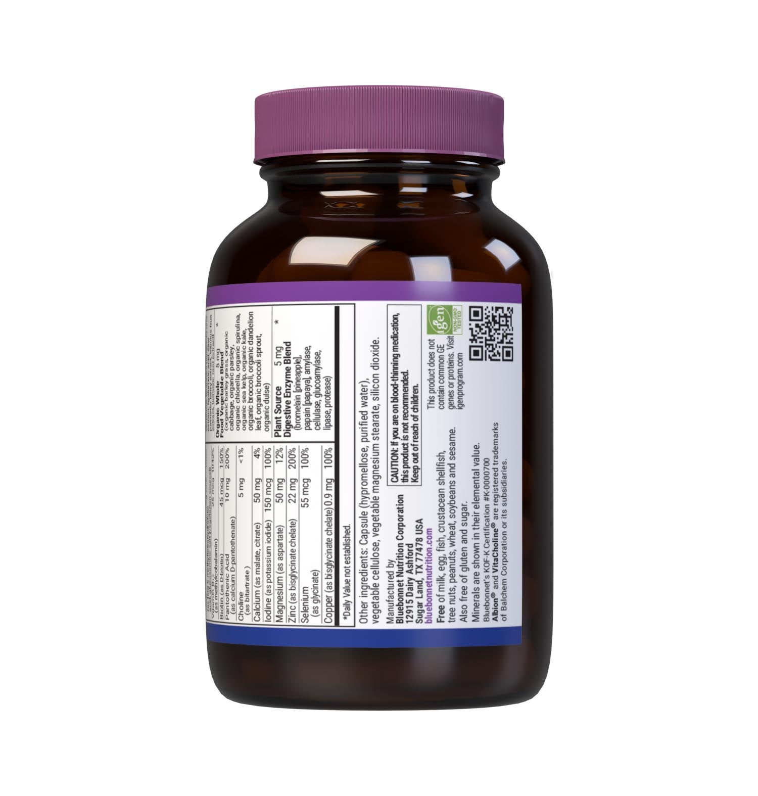 Bluebonnet’s ONE for Men 40+ Whole Food-Based Multiple 30 Vegetable Capsules are formulated for daily nutritional support and vitality for men over 40, helping to increase energy and vitality, aid joint comfort, maintain prostate health, and support heart health. Supplement facts panel bottom. #size_30 count