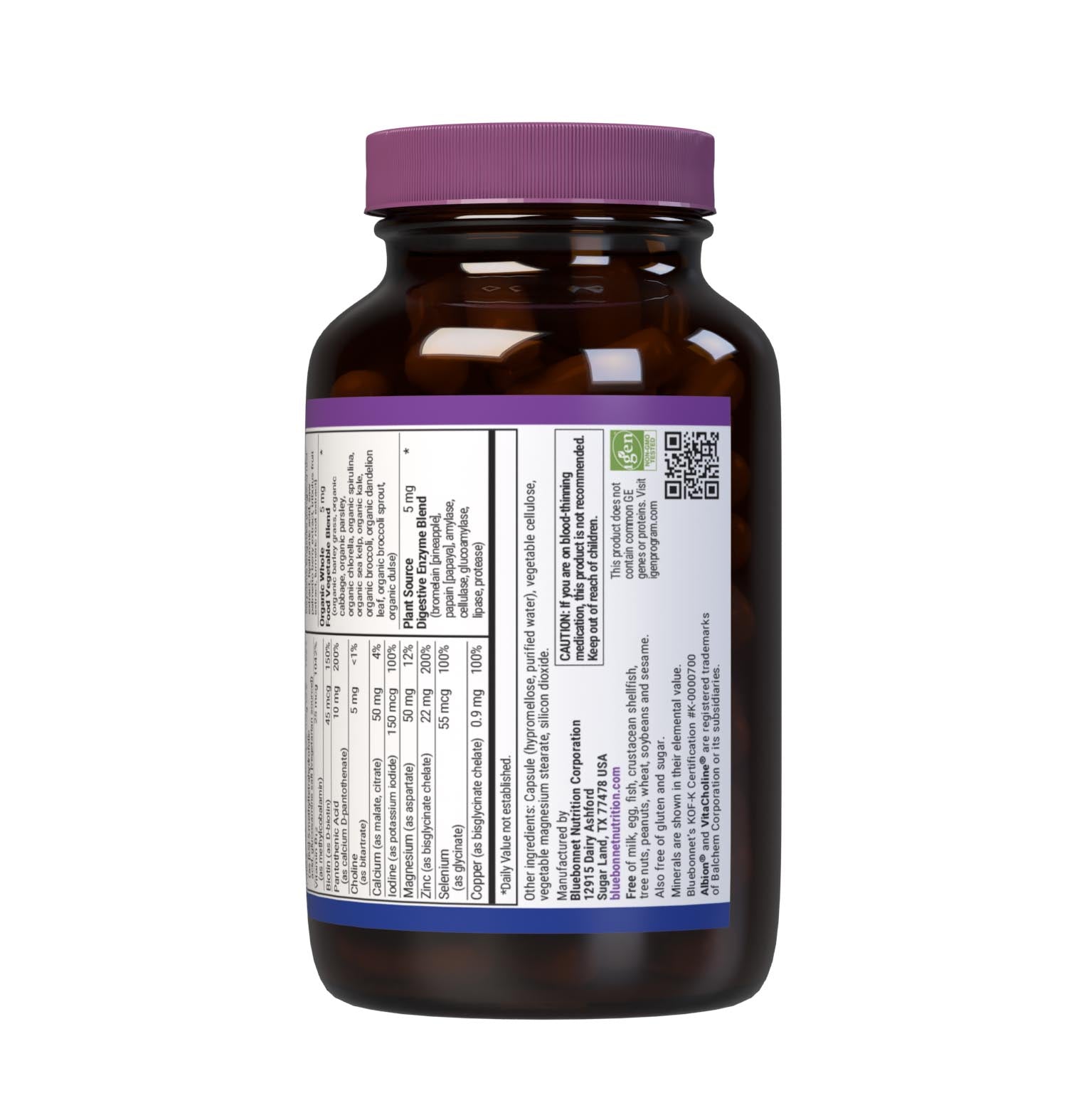 Bluebonnet’s ONE for Men 40+ Whole Food-Based Multiple 60 Vegetable Capsules are formulated for daily nutritional support and vitality for men over 40, helping to increase energy and vitality, aid joint comfort, maintain prostate health, and support heart health. Supplement facts box panel bottom. #size_60 count