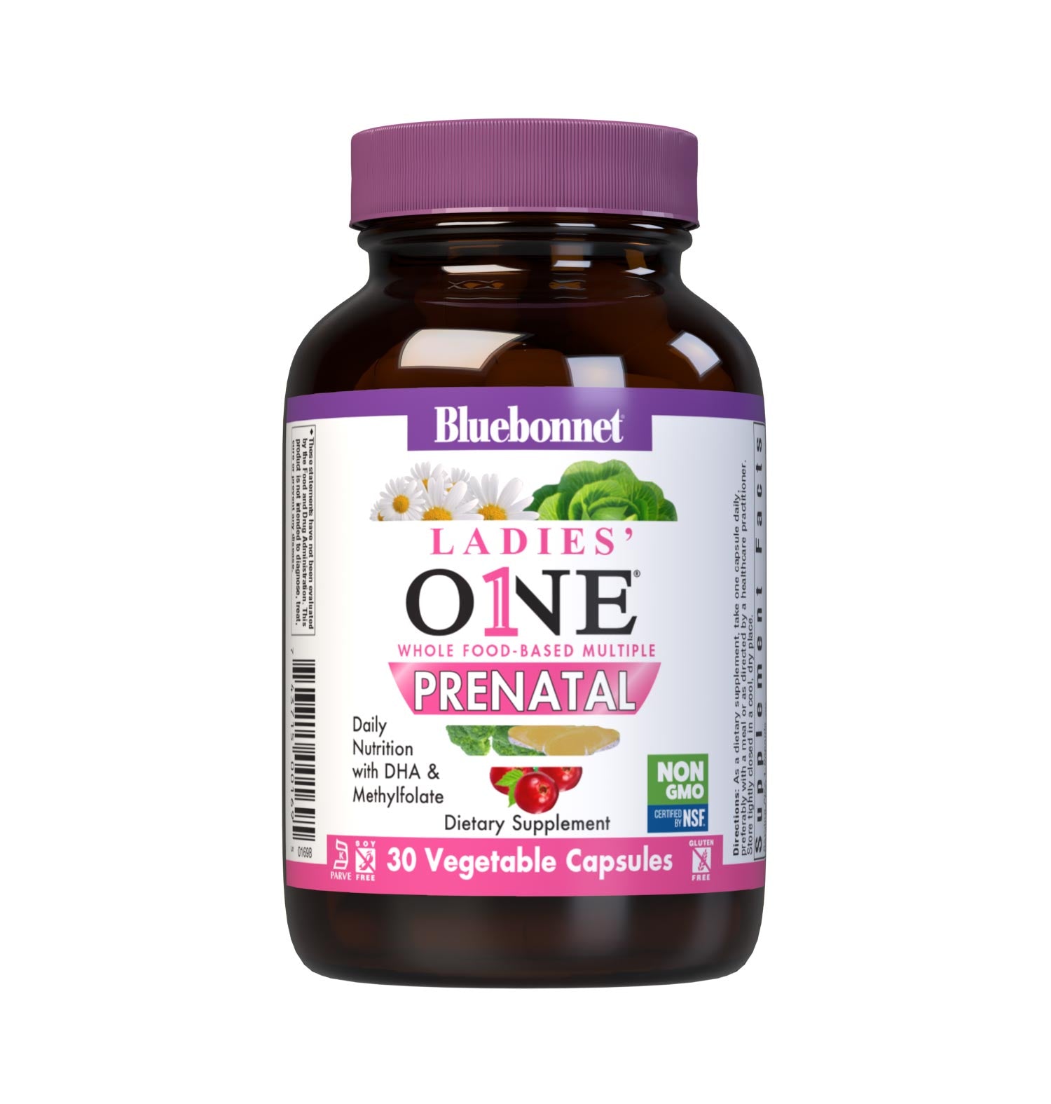 Bluebonnet’s Ladies’ ONE Prenatal Whole Food-Based Multiple 30 vegetable capsules provides daily nutritional support for women trying to conceive, pregnant or nursing in just one convenient capsule per serving. Delivers targeted nutrients for conception and fertility support, healthy pregnancy, proper baby growth and development, and lactation boost. #size_30 count