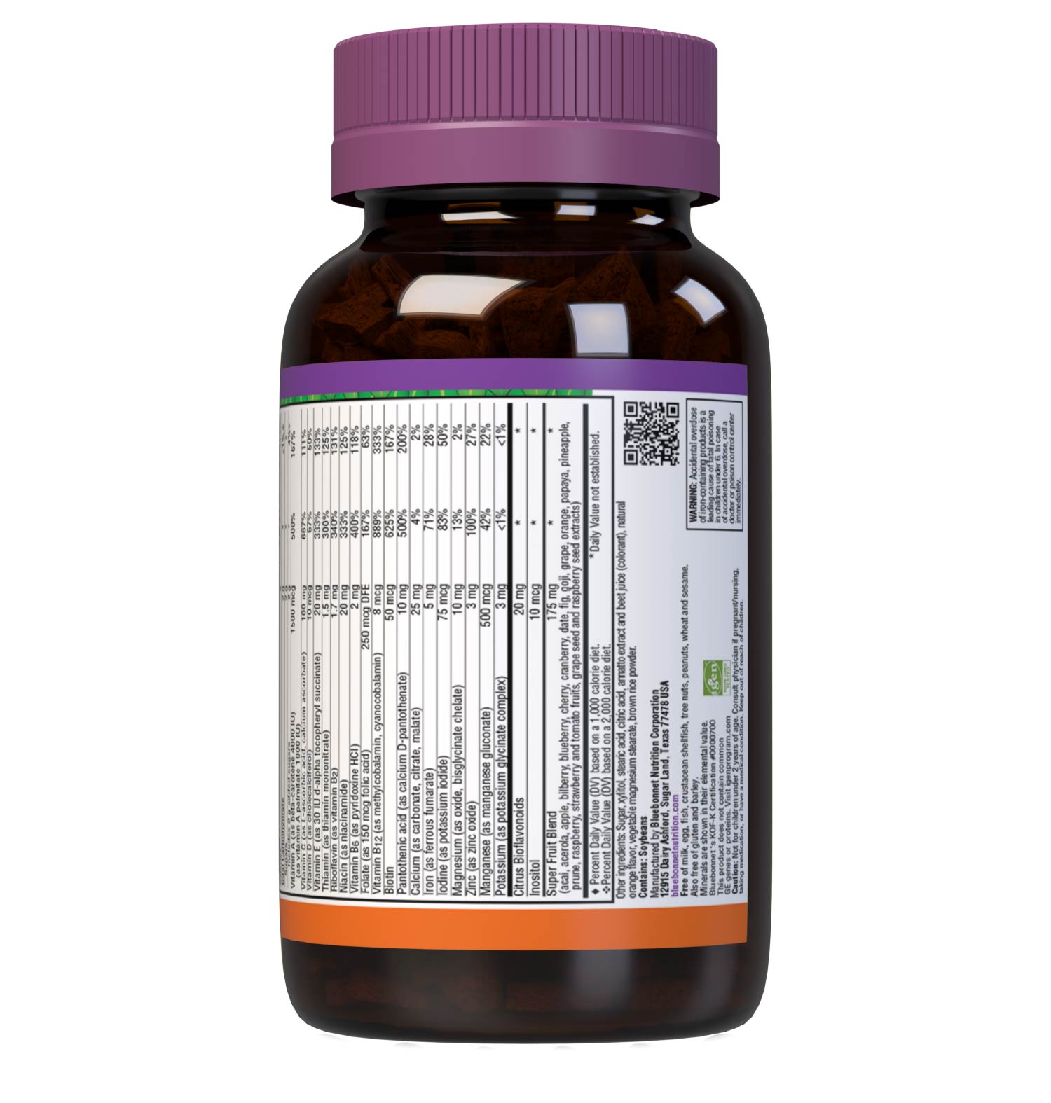 Bluebonnet Rainforest Animalz Whole Food Based Multiple 180 Animal-Shaped Chewable orange flavor tablets help bridge the nutrient gap by providing a comprehensive blend of super fruits and veggies that are rich in essential vitamins and minerals in tasty, delicious flavored chewable tablets to support their growth and developmental needs. Supplement facts panel part 2. #size_180 count