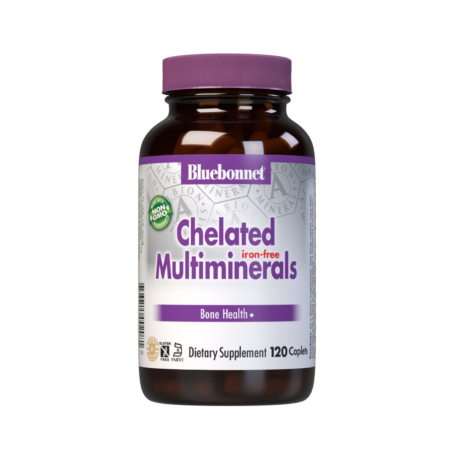 Bluebonnet’s Albion Chelated Multiminerals 120 Caplets (Iron-Free) are formulated with a fully reacted amino acid chelate multimineral supplement formulated with iron and advanced chelating agents, including: malates, citrates and glycinates. #size_120 count