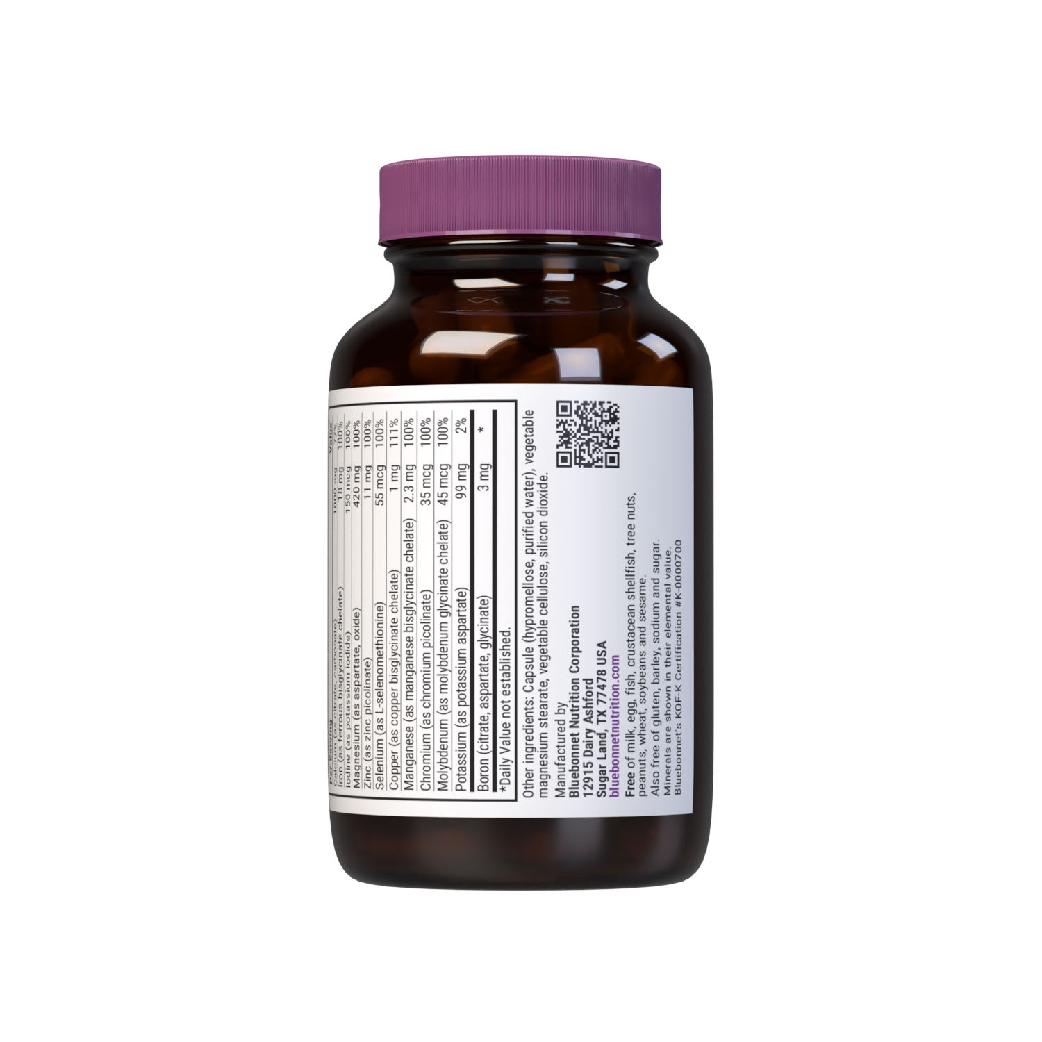 Multiminerals and Boron 90 vegetable capsules (with iron). Full spectrum dietary supplement. Supplement facts panel bottom. #size_90 count