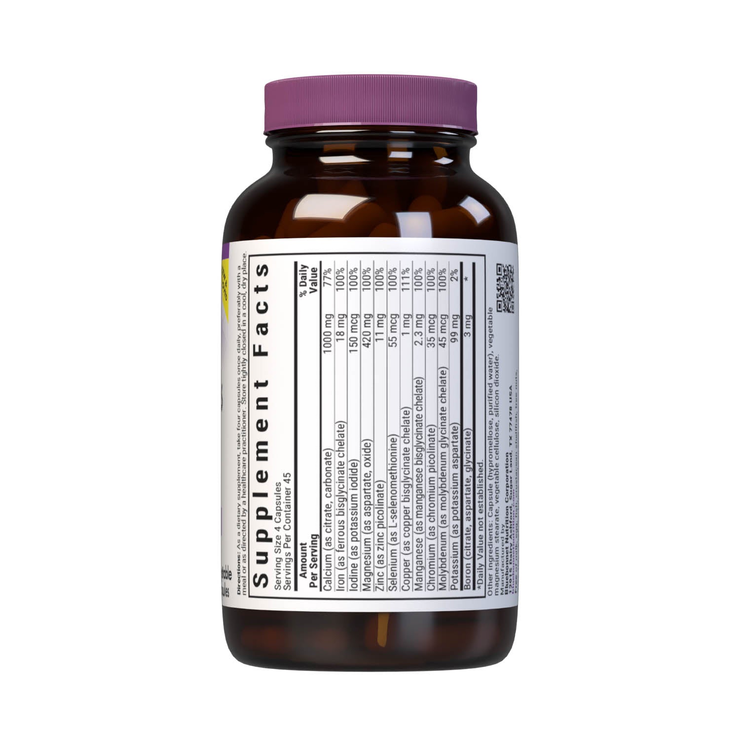 Multiminerals and Boron 180 vegetable capsules (with iron). Full spectrum dietary supplement. Supplement facts panel. #size_180 count