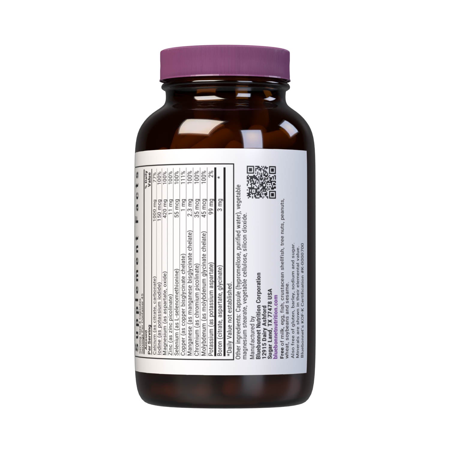 Bluebonnet’s Iron-Free Multiminerals & Boron (iron-free) 180 Vegetable Capsules are formulated with advanced chelating agents, including: aspartates, citrates, picolinates and histidinates for bone support. Supplement facts panel 2. #size_180 count