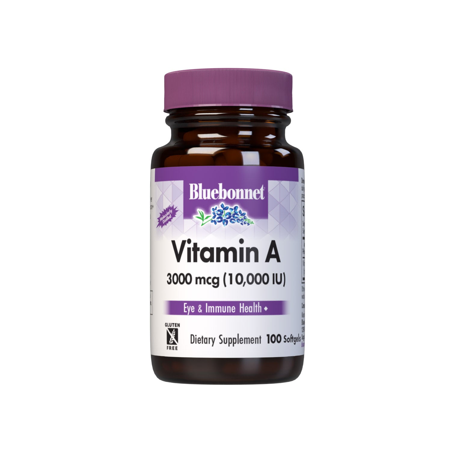 Bluebonnet’s Vitamin A 3000 mcg (10,000 IU) 100 Softgels are formulated with vitamin A that supports eye health and immune function, and is derived from deep sea, cold water, fish liver oil and are molecularly distilled. #size_100 count