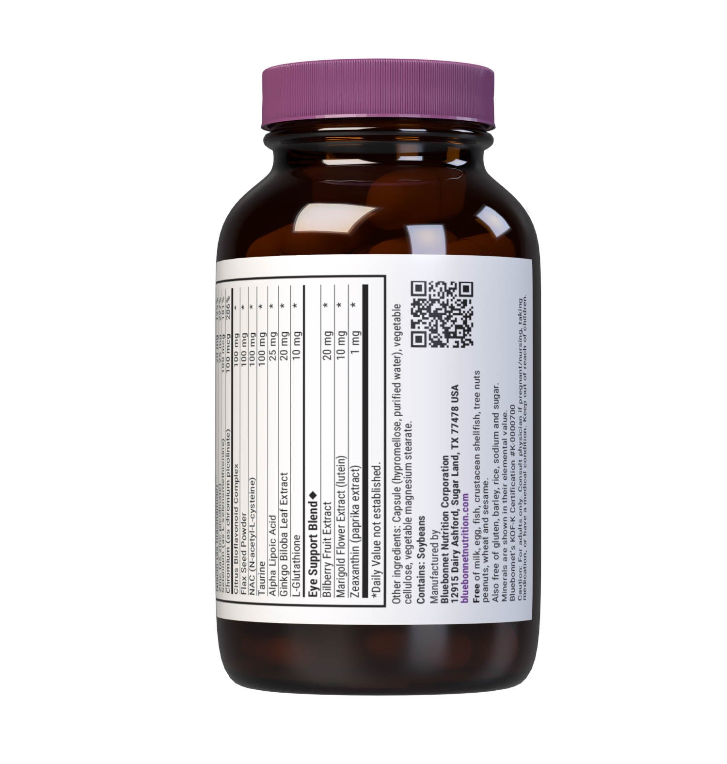 Bluebonnet’s Eye Antioxidant with Zeaxanthin Formula 60 Vegetable Capsules are specially formulated with a high potency combination of all the important amino acid, vitamin, mineral and herbal antioxidants for maintaining eye health. Supplement facts panel, bottom part. #size_60 count