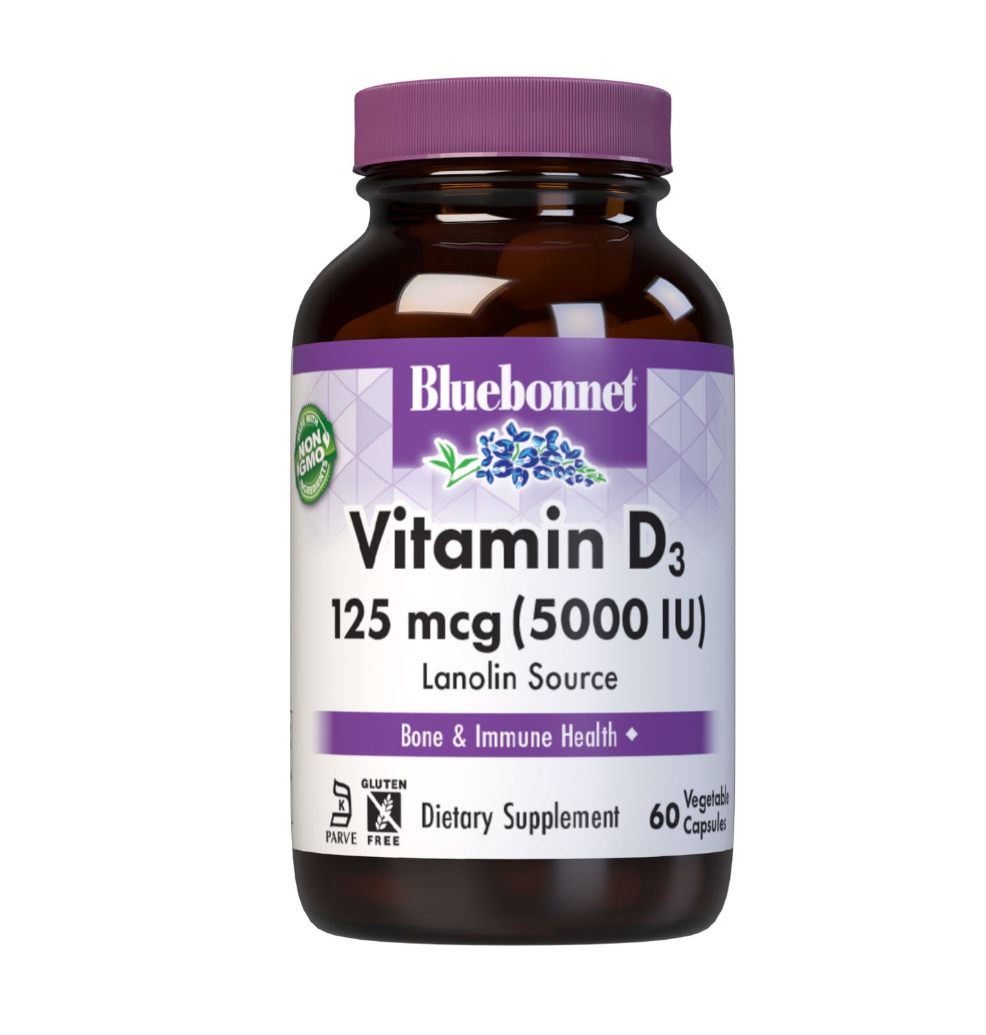 Bluebonnet’s Vitamin D3 5000 IU (125 mcg) 60 vegetable capsules are formulated with vitamin D3 (cholecalciferol) from lanolin that supports strong bones and immune function. #size_60 count