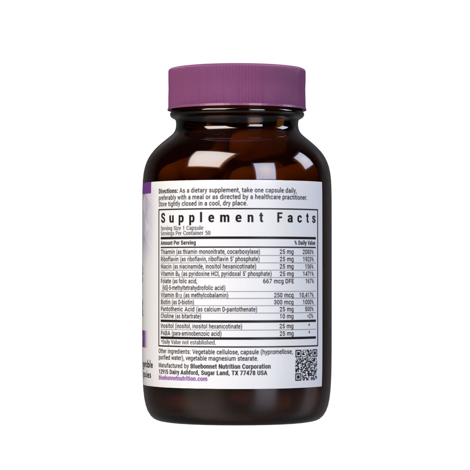 Bluebonnet’s CellularActive Coenzyme B-Complex Vegetable Capsules are formulated with B vitamins and their respective coenzyme forms, which are better absorbed, retained and utilized in the body. B vitamins are essential for energy and red blood cell production, proper nervous system function, healthy hair, skin and nails, and countless other metabolic processes. Supplement facts panel. #size_50 count