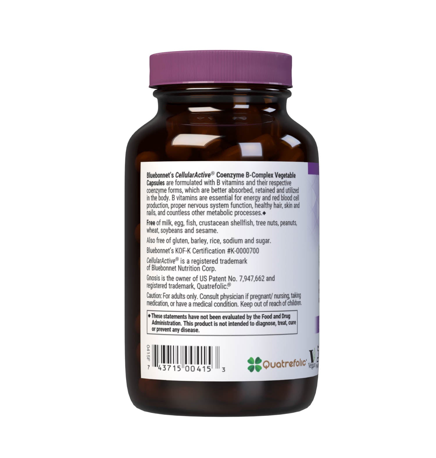 Bluebonnet’s CellularActive Coenzyme B-Complex Vegetable Capsules are formulated with B vitamins and their respective coenzyme forms, which are better absorbed, retained and utilized in the body. B vitamins are essential for energy and red blood cell production, proper nervous system function, healthy hair, skin and nails, and countless other metabolic processes. Description panel. #size_100 count