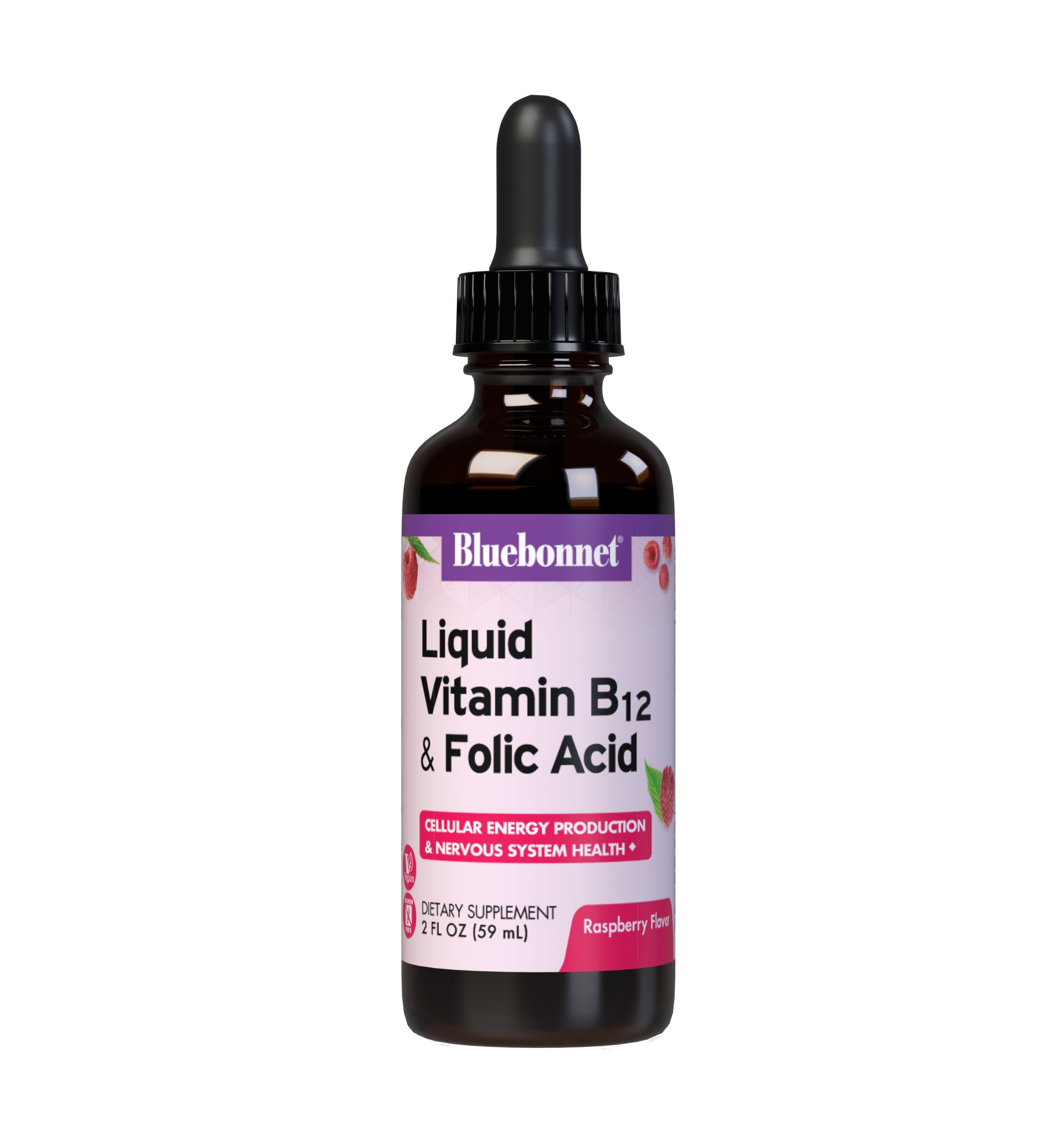 Bluebonnet’s Liquid Vitamin B12 & Folic Acid are formulated with fast-acting vitamin B12 and folic acid that supports cellular energy production and nervous system health. #size_2 fl oz