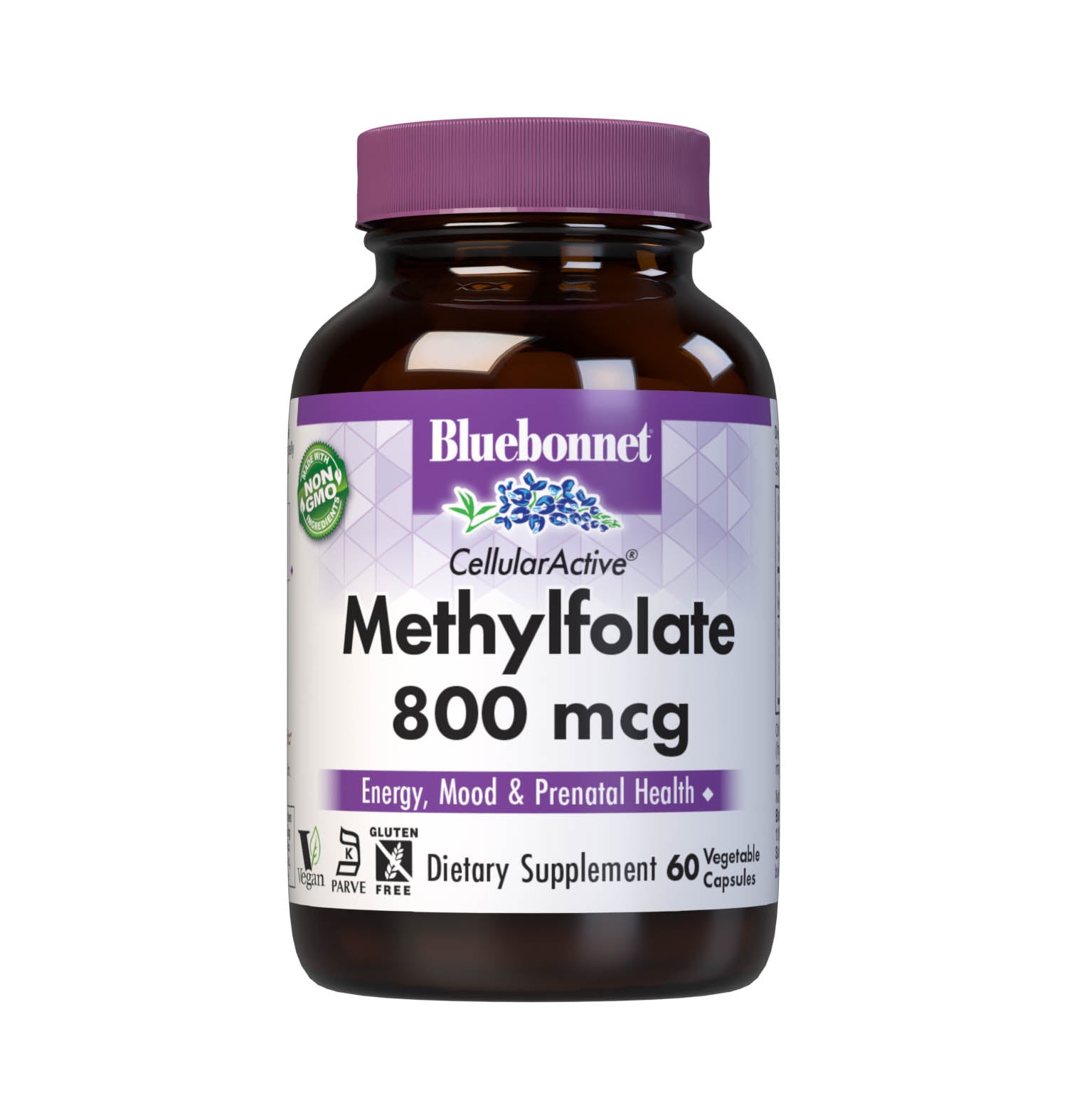 Bluebonnet’s CellularActive Methylfolate 800 mcg Vegetable Capsules are formulated with Quatrefolic, a patented and clinically studied coenzyme form of folate for prenatal health, energy and vitality, as well as mood support. #size_60 count