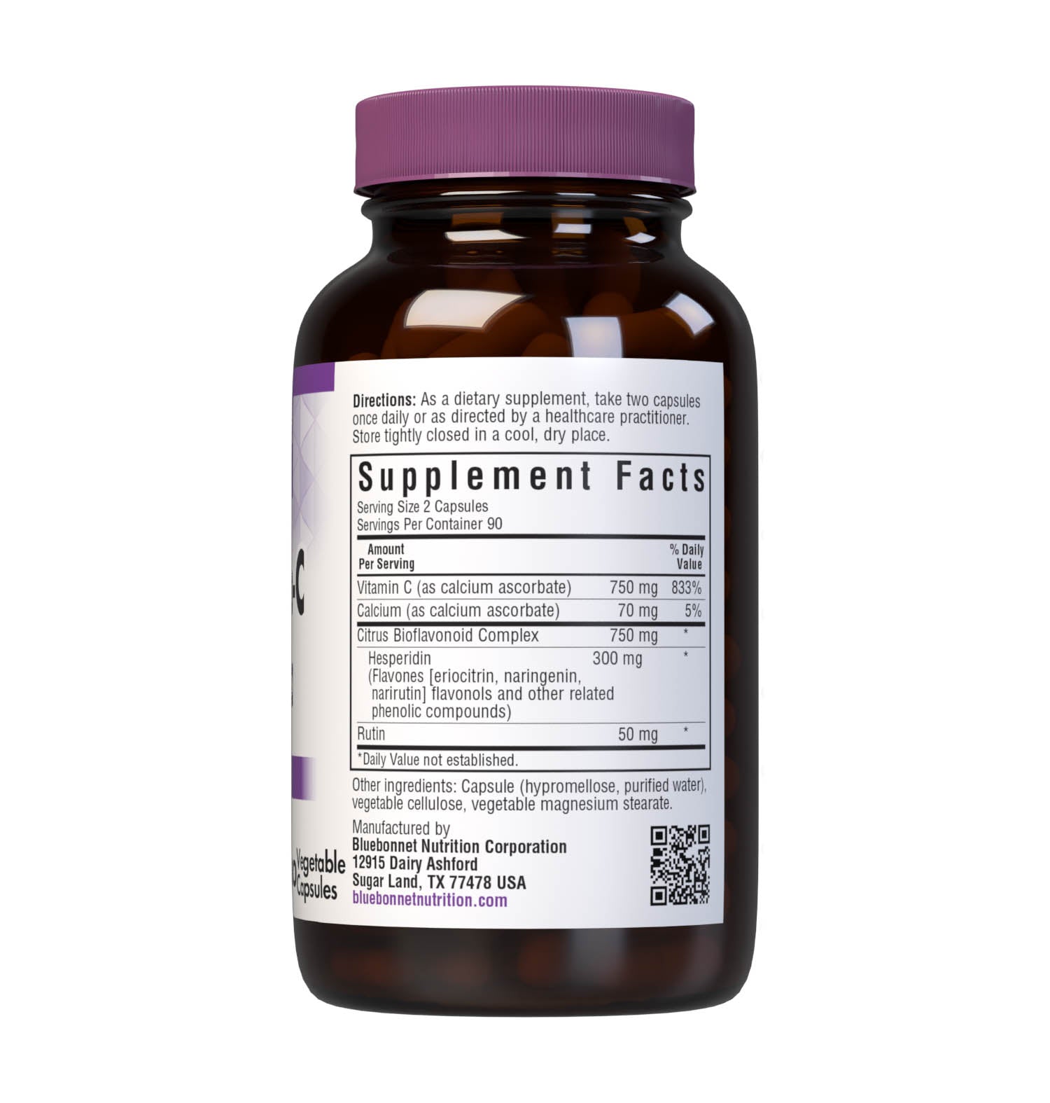 Bluebonnet’s Mega Bio-C Formula 180 Vegetable Capsules are formulated with high potency buffered vitamin C from calcium ascorbate and high potency citrus bioflavonoids complex from oranges, lemons, tangerines, grapefruits and limes plus, hesperidin and rutin for immune health. Supplement facts panel. #size_180 count