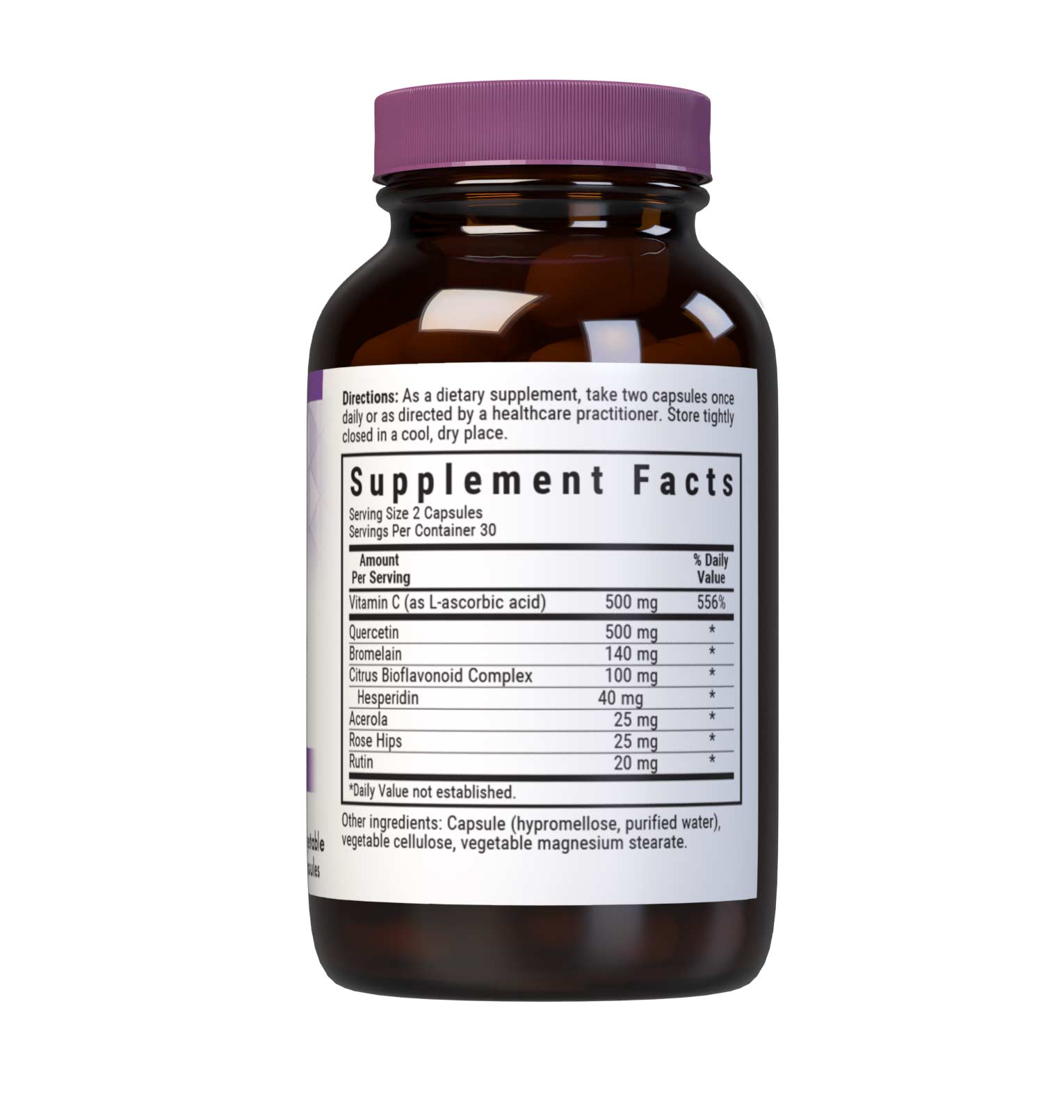 Bluebonnet’s Super Quercetin 60 Vegetable Capsules are specially formulated with a combination of quercetin, identity preserved (IP) vitamin C, rose hips, acerola, citrus bioflavonoids, hesperidin, rutin and pineapple bromelain to help support immune function. Supplement facts panel. #size_60 count