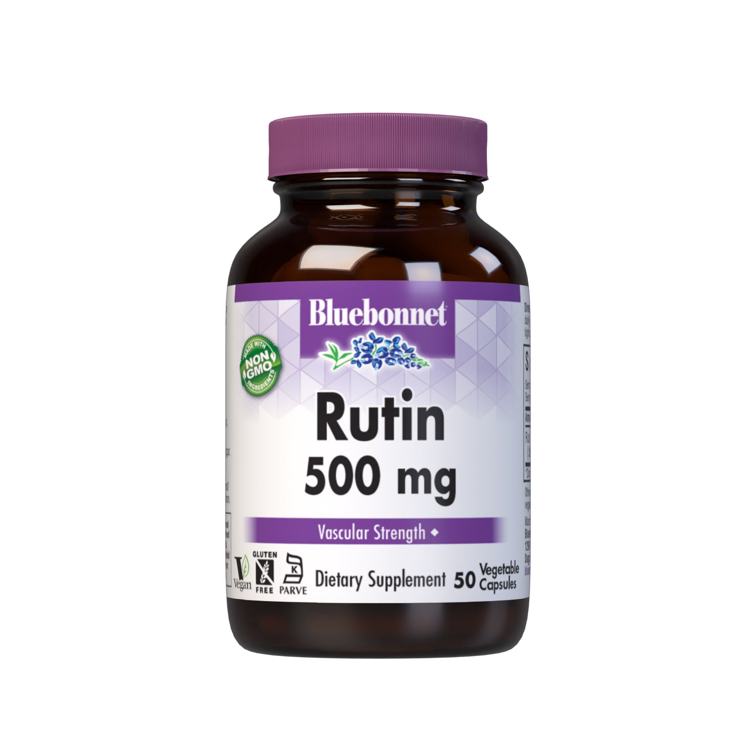 Bluebonnet’s Rutin 500 mg 50 Vegetable Capsules are formulated with rutin, a bioflavonoid from Sophora japonica that may support vascular strength. #size_50 count