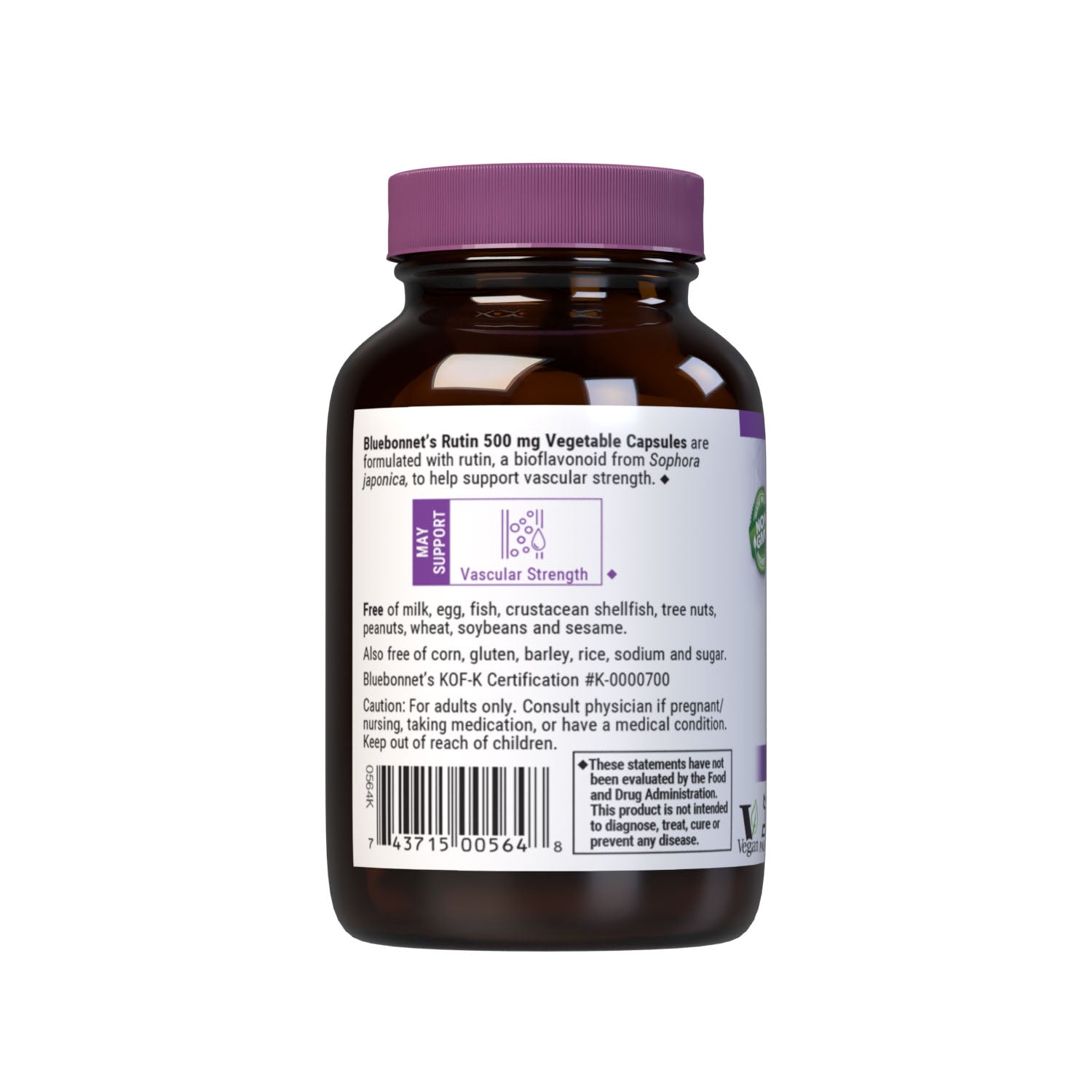 Bluebonnet’s Rutin 500 mg 50 Vegetable Capsules are formulated with rutin, a bioflavonoid from Sophora japonica that may support vascular strength. Description panel. #size_50 count