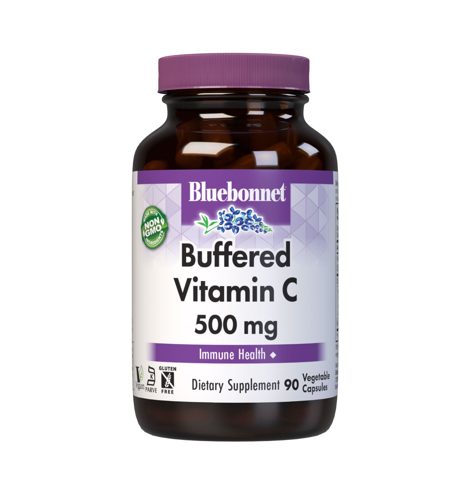 Bluebonnet’s Buffered Vitamin C-500 mg 90 Vegetable Capsules are formulated with non-GMO identity-preserved (IP) vitamin C from calcium ascorbate, along with citrus bioflavonoids from oranges, lemons, tangerines, grapefruit and limes as well as hesperidin and rutin to help support immune function. #size_90 count