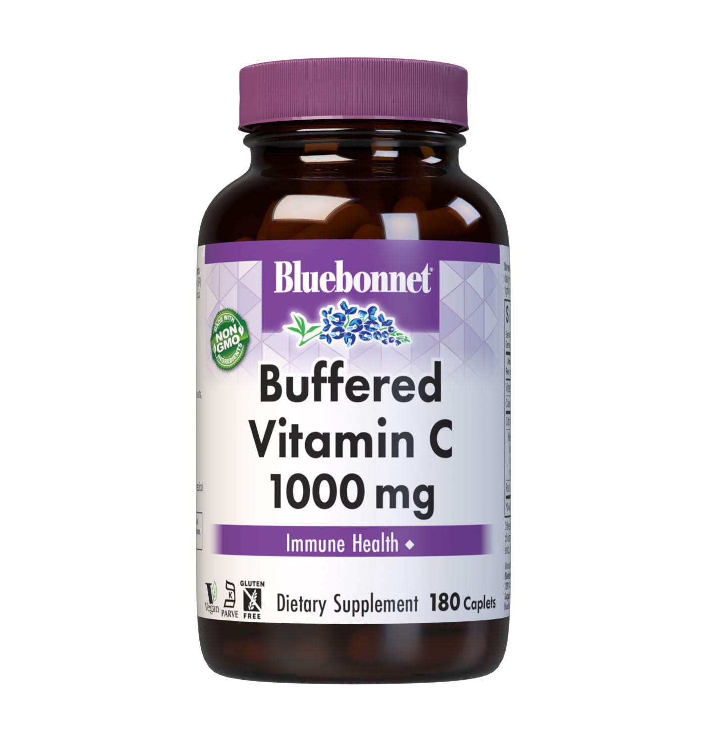 Bluebonnet Nutrition's BUFFERED VITAMIN C-1000 mg 180 caplets is formulated with 1000 mg of identity-preserved (IP) Buffered Vitamin C & Citrus Bioflavonoids and Rutin. #size_180 count