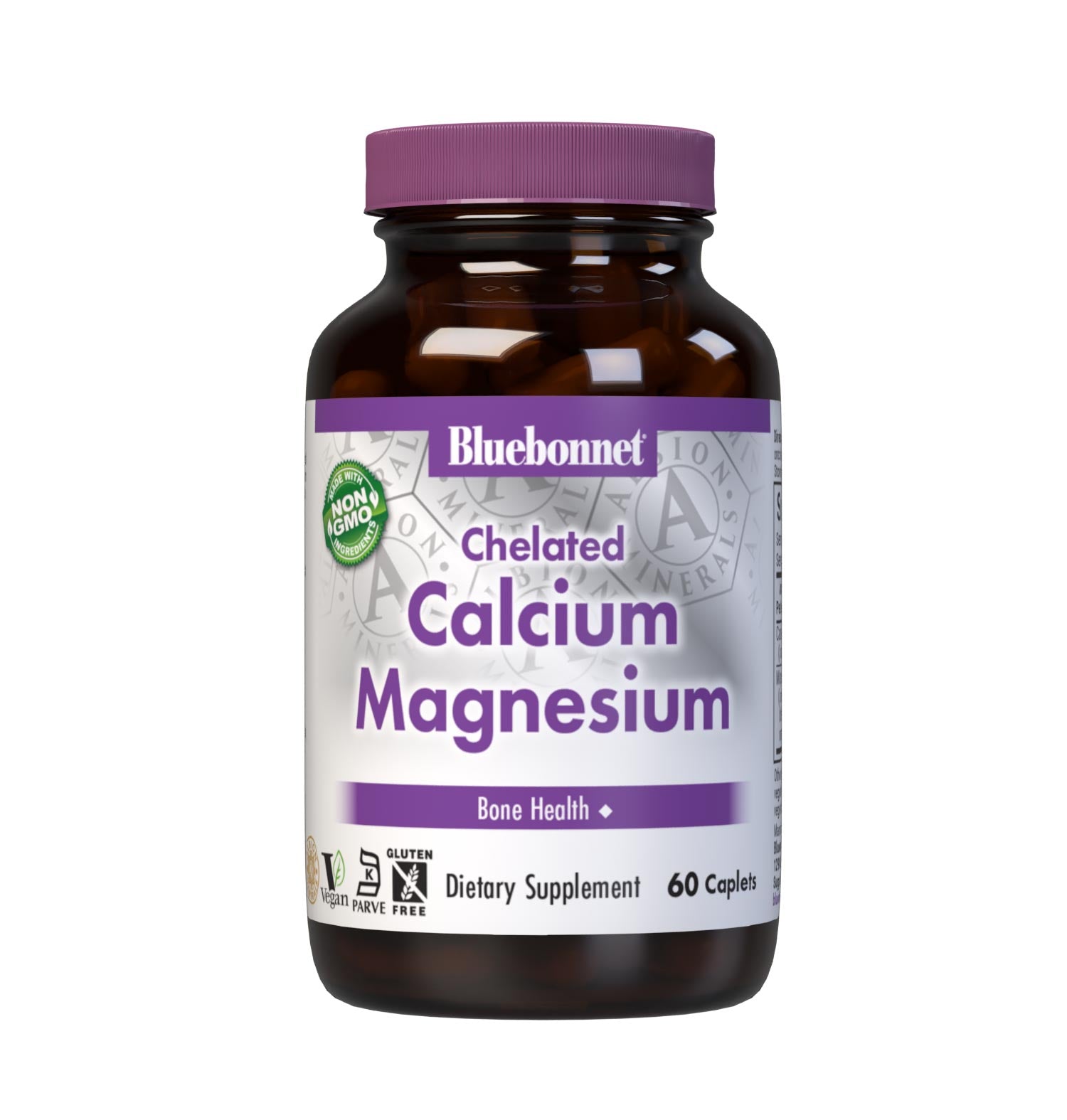 Bluebonnet's Chelated Calcium Magnesium 60 Caplets are formulated with 500 mg of elemental calcium from fully reacted calcium bisglycinate and 200 mg of elemental magnesium from magnesium glycinate chelate buffered with magnesium oxide from Albion for strong healthy bones. Buffered magnesium increases the pH (alkalinity) of the formula, making it more gentle on the digestive tract and easier to absorb. #size_60 count