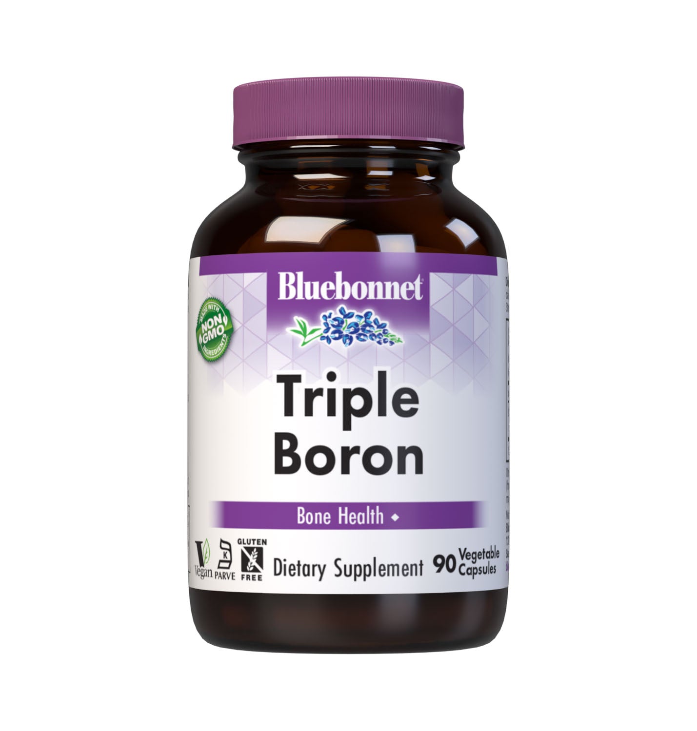 Bluebonnet's Triple Boron 3 mg 90 Vegetable Capsules are formulated with the trace mineral boron, which is multicomplexed with citrate, aspartate and glycinate. Boron is a trace element that helps support bone strength. #size_90 count