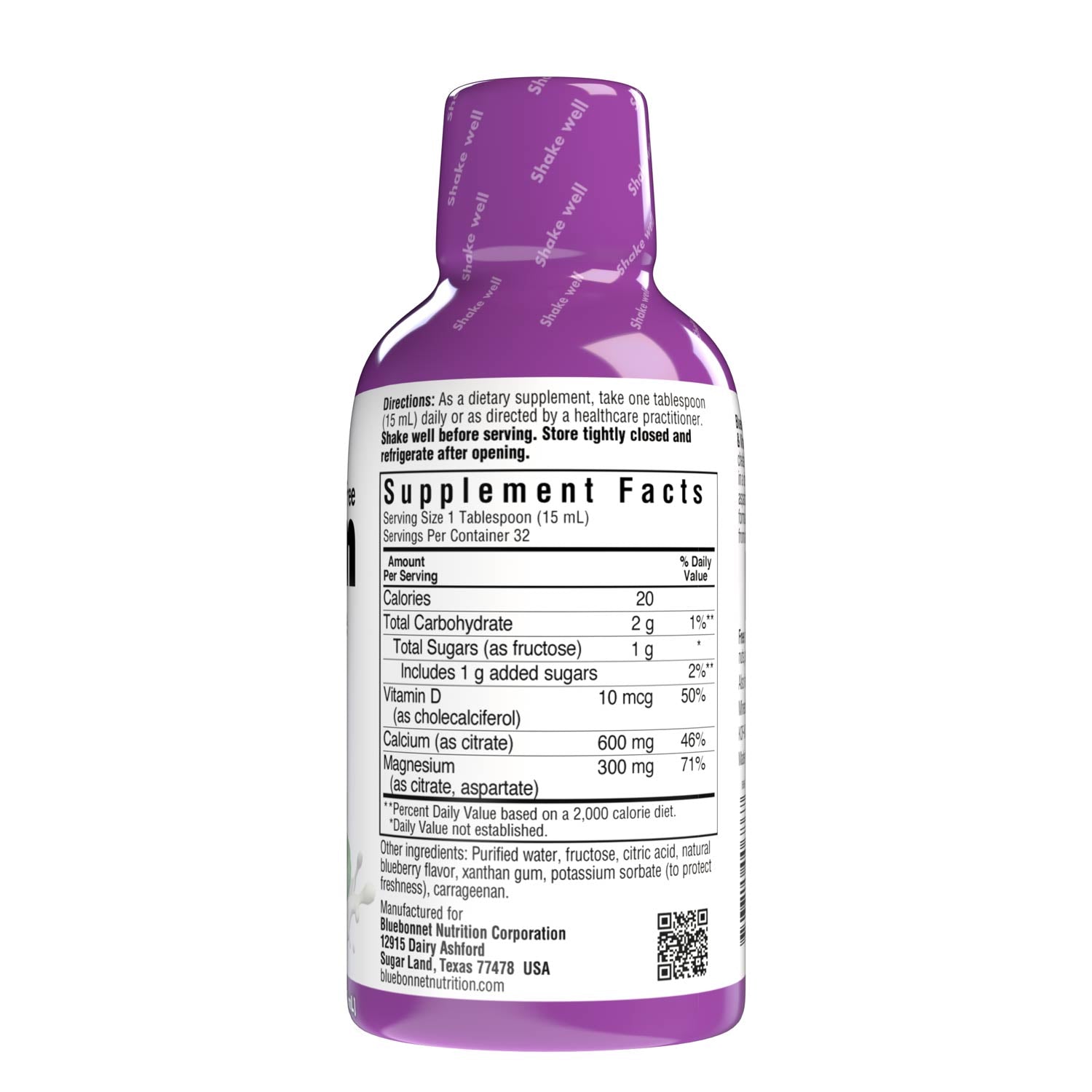 Bluebonnet's Liquid Calcium Magnesium Citrate with Vitamin D3 are formulated with calcium in a chelate of calcium citrate, as well as magnesium in a chelate of magnesium citrate and magnesium aspartate in a delicious blueberry flavor. Plus, this formula are formulated with vitamin D3 (cholecalciferol) from lanolin for strong healthy bones. Supplement facts panel. #flavor_blueberry