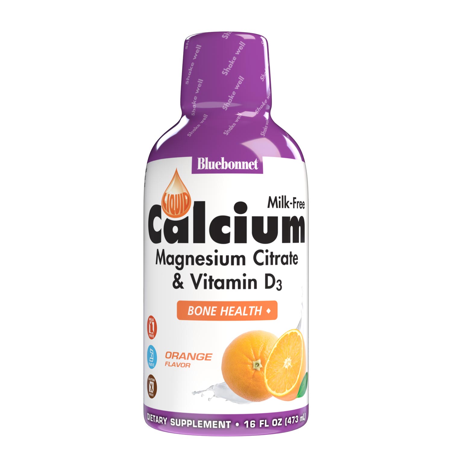 Bluebonnet's Liquid Calcium Magnesium Citrate with Vitamin D3 are formulated with calcium in a chelate of calcium citrate, as well as magnesium in a chelate of magnesium citrate and magnesium aspartate in a delicious orange flavor. Plus, this formula are formulated with vitamin D3 (cholecalciferol) from lanolin for strong healthy bones. #flavor_orange