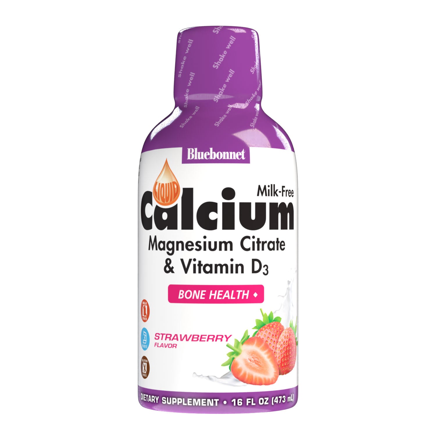 Bluebonnet's Liquid Calcium Magnesium Citrate with Vitamin D3 are formulated with calcium in a chelate of calcium citrate, as well as magnesium in a chelate of magnesium citrate and magnesium aspartate in a delicious strawberry flavor. Plus, this formula are formulated with vitamin D3 (cholecalciferol) from lanolin for strong healthy bones. #flavor_strawberry