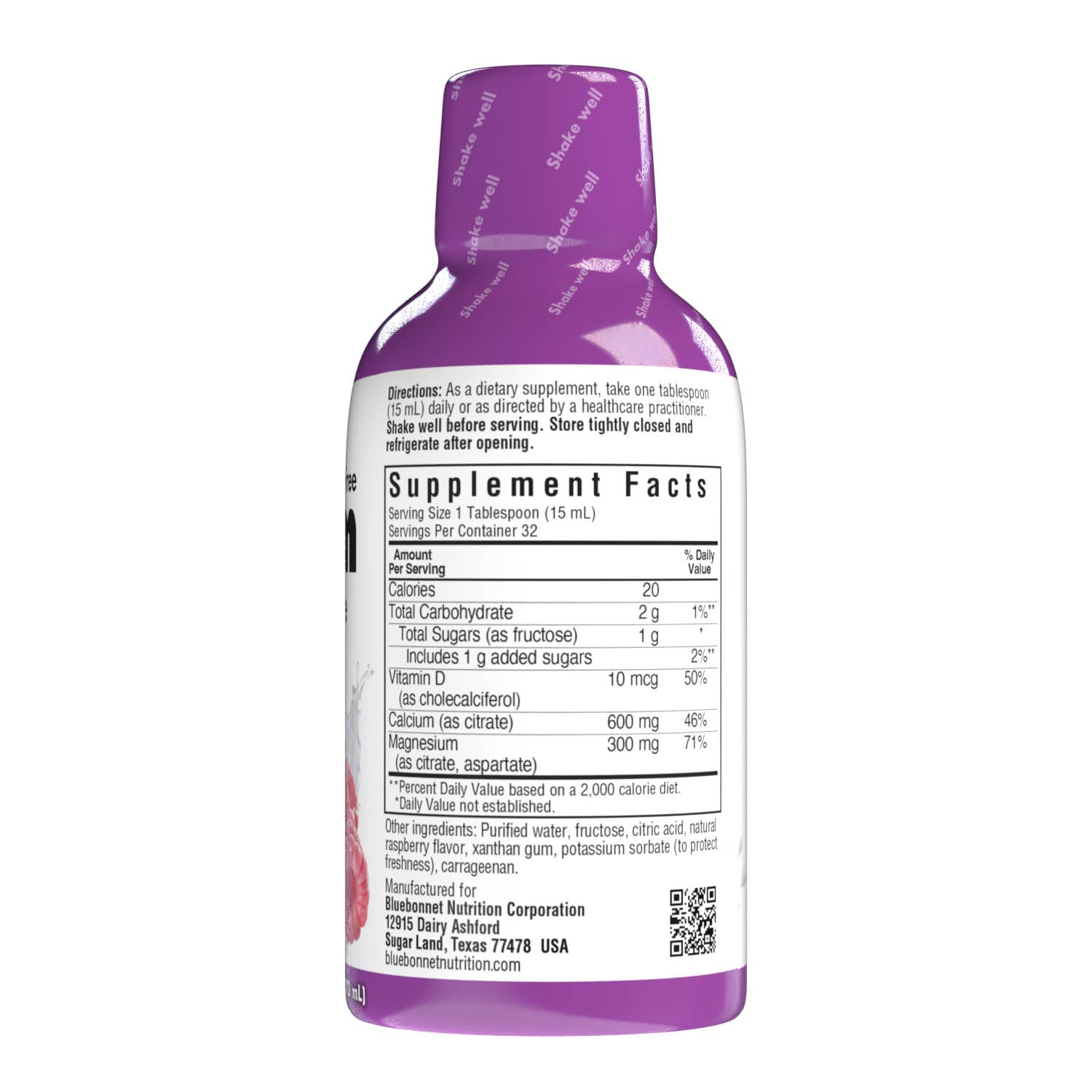 Bluebonnet's Liquid Calcium Magnesium Citrate with Vitamin D3 are formulated with calcium in a chelate of calcium citrate, as well as magnesium in a chelate of magnesium citrate and magnesium aspartate in a delicious raspberry flavor. Plus, this formula are formulated with vitamin D3 (cholecalciferol) from lanolin for strong healthy bones. Supplement facts panel. #flavor_raspberry
