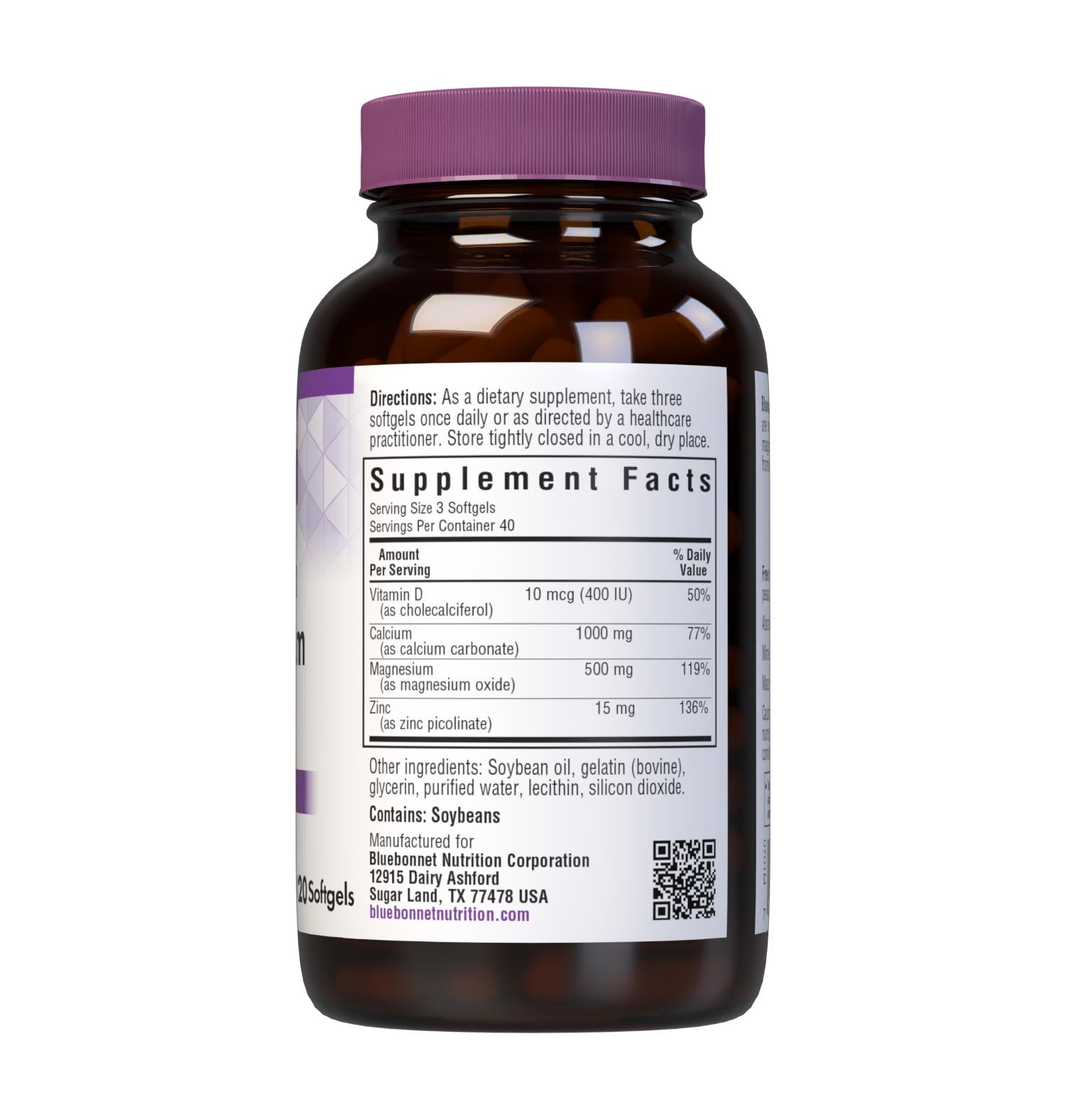 Bluebonnet's Calcium Magnesium Zinc 60 Softgels are formulated with a combination of calcium, magnesium, zinc high potency combination of calcium, magnesium, zinc, and vitamin D3 (cholecalciferol) from lanolin for strong, healthy bones. #size_120 count